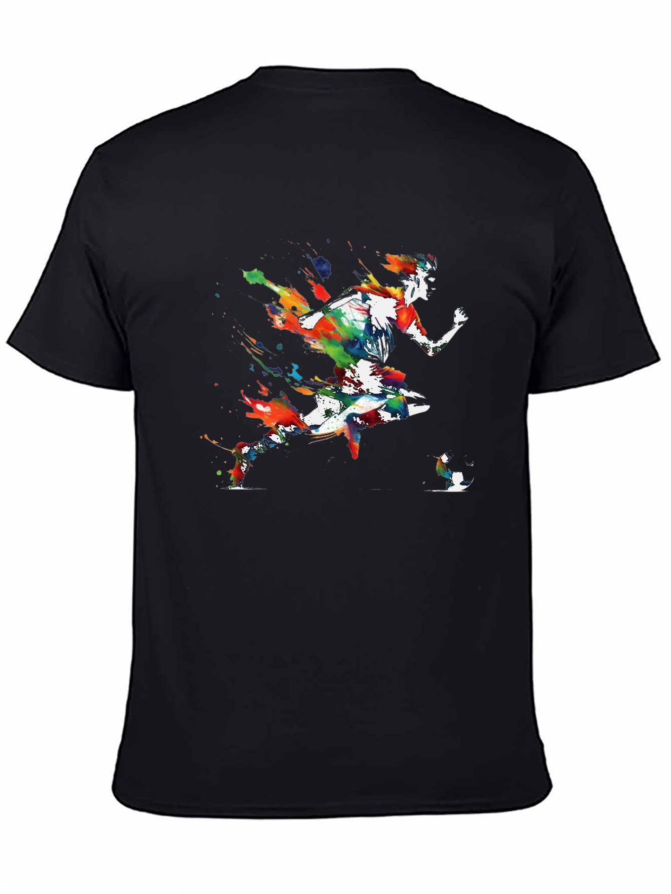 Black Abstract Soccer Player Black Graphic Tee view 4