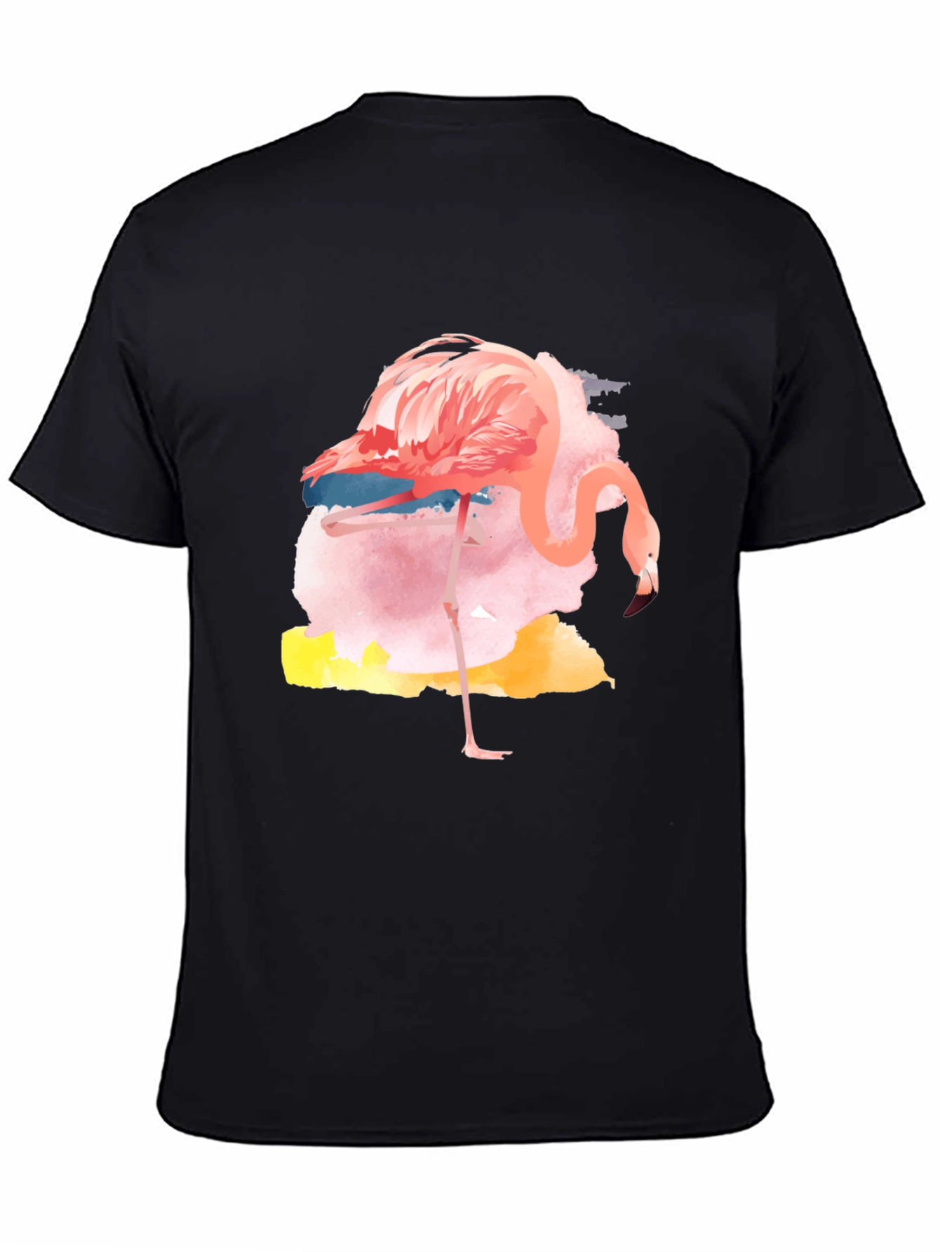 Black Watercolor Flamingo Graphic Tee - Casual Black T-Shirt view 4