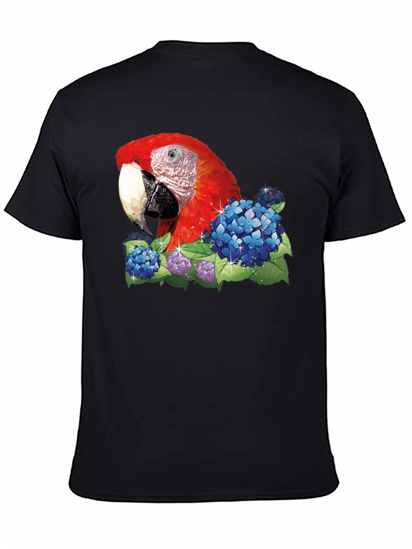 Black Parrot & Flowers Graphic T-Shirt - Black view 4