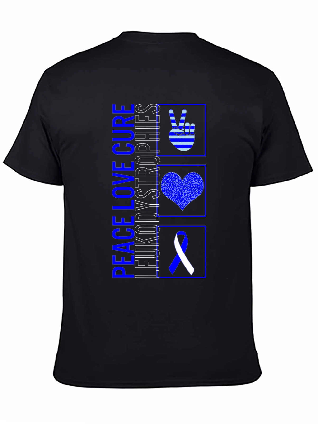 Black Peace Love Cure Leukodystrophies T-Shirt view 4