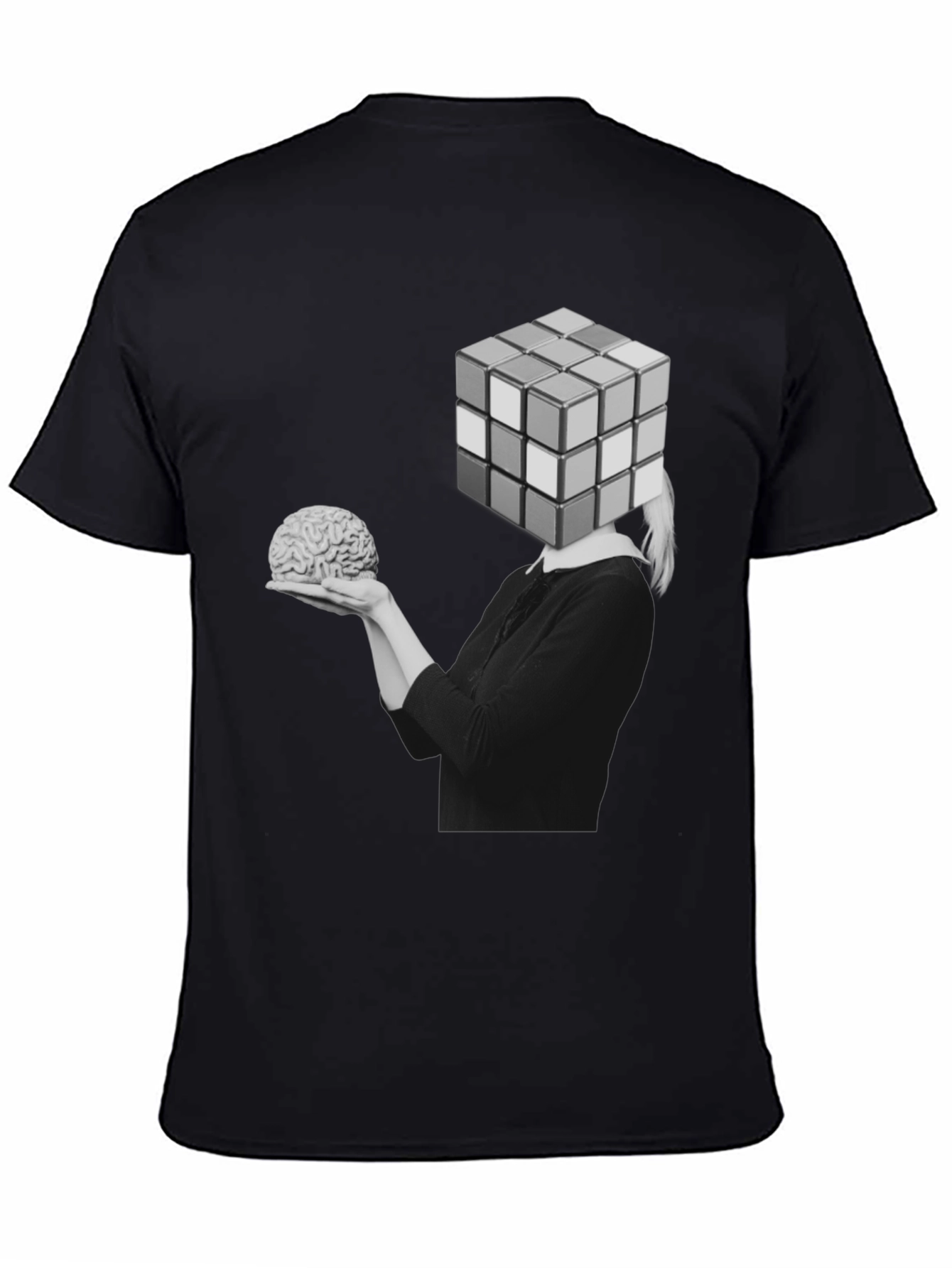 Black Rubik's Cube Brain T-Shirt view 4