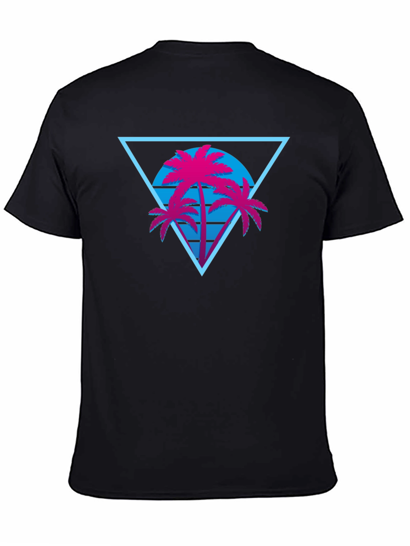 Black Retro Palm Tree Triangle Black T-Shirt view 4