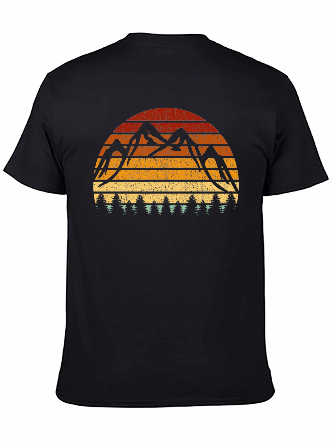 Black Retro Mountain Sunset T-Shirt view 4
