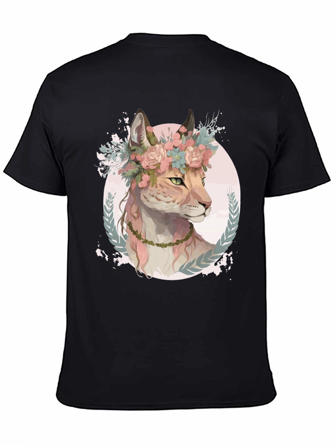 Black Floral Lynx Graphic Tee - Stylish & Unique view 4