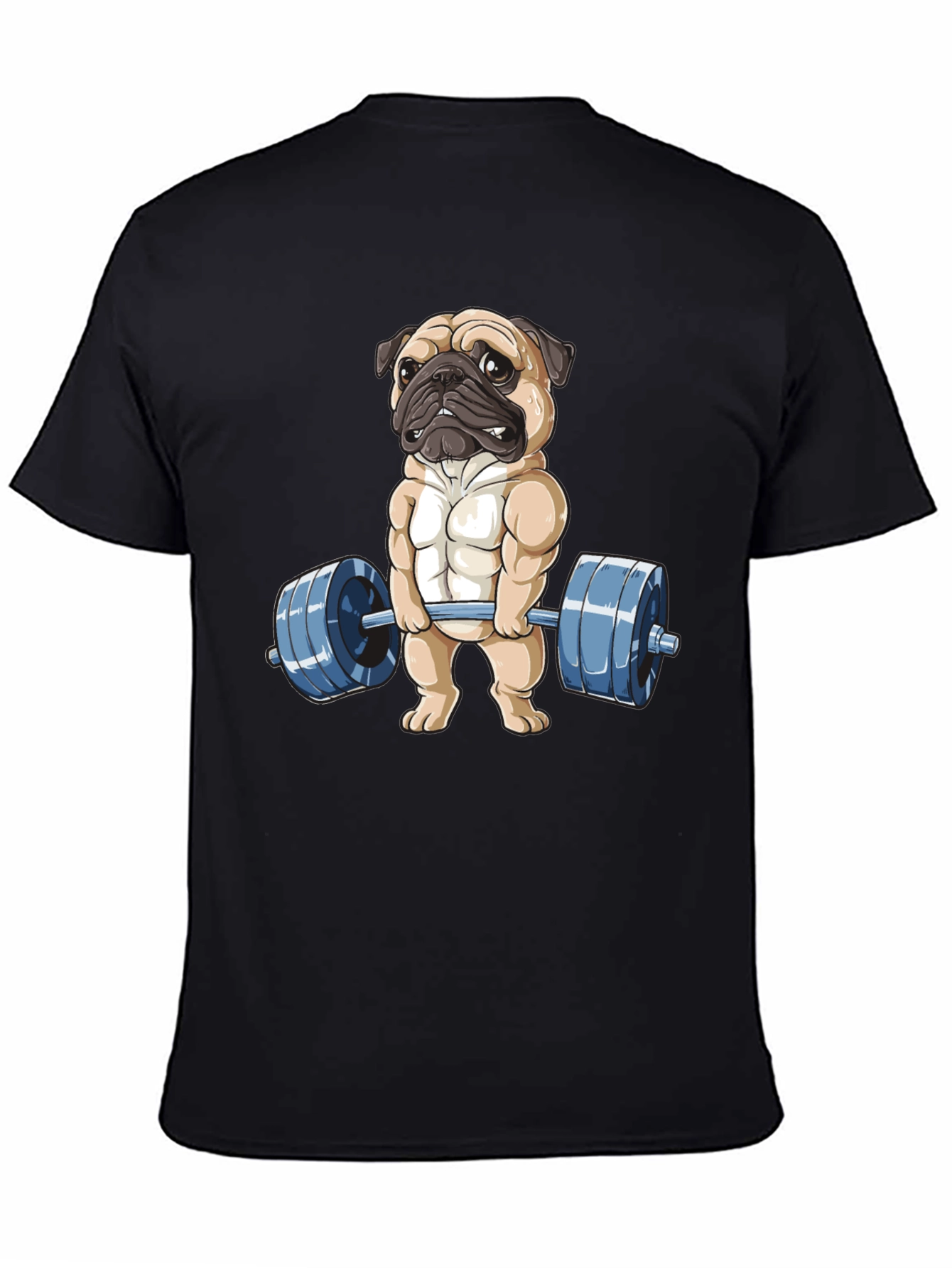 Black Pug Lifter T-Shirt - Black Cotton Fitness Tee view 4