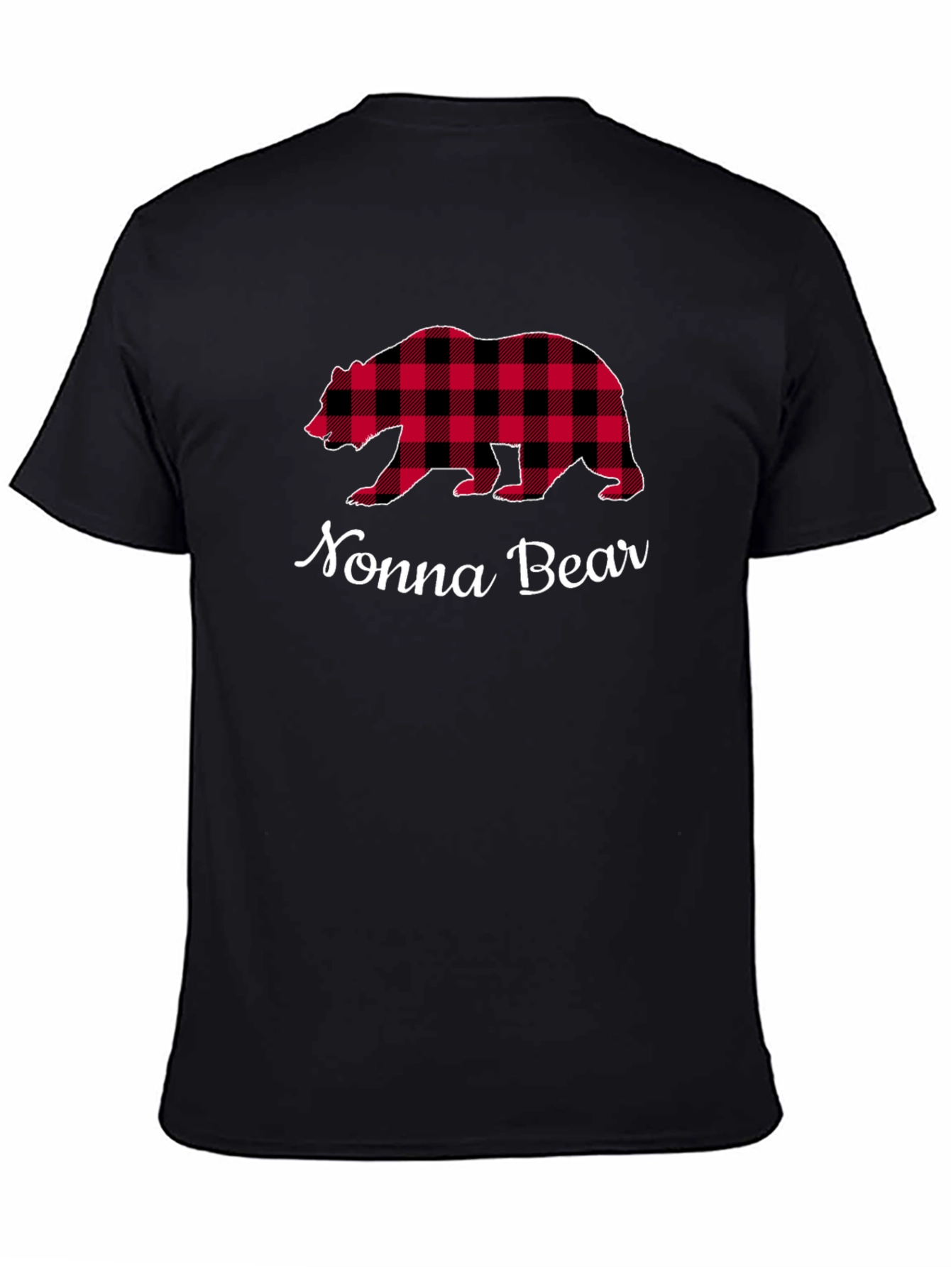 Nonna Bear Plaid Graphic Tee - Black Cotton Shirt - 4