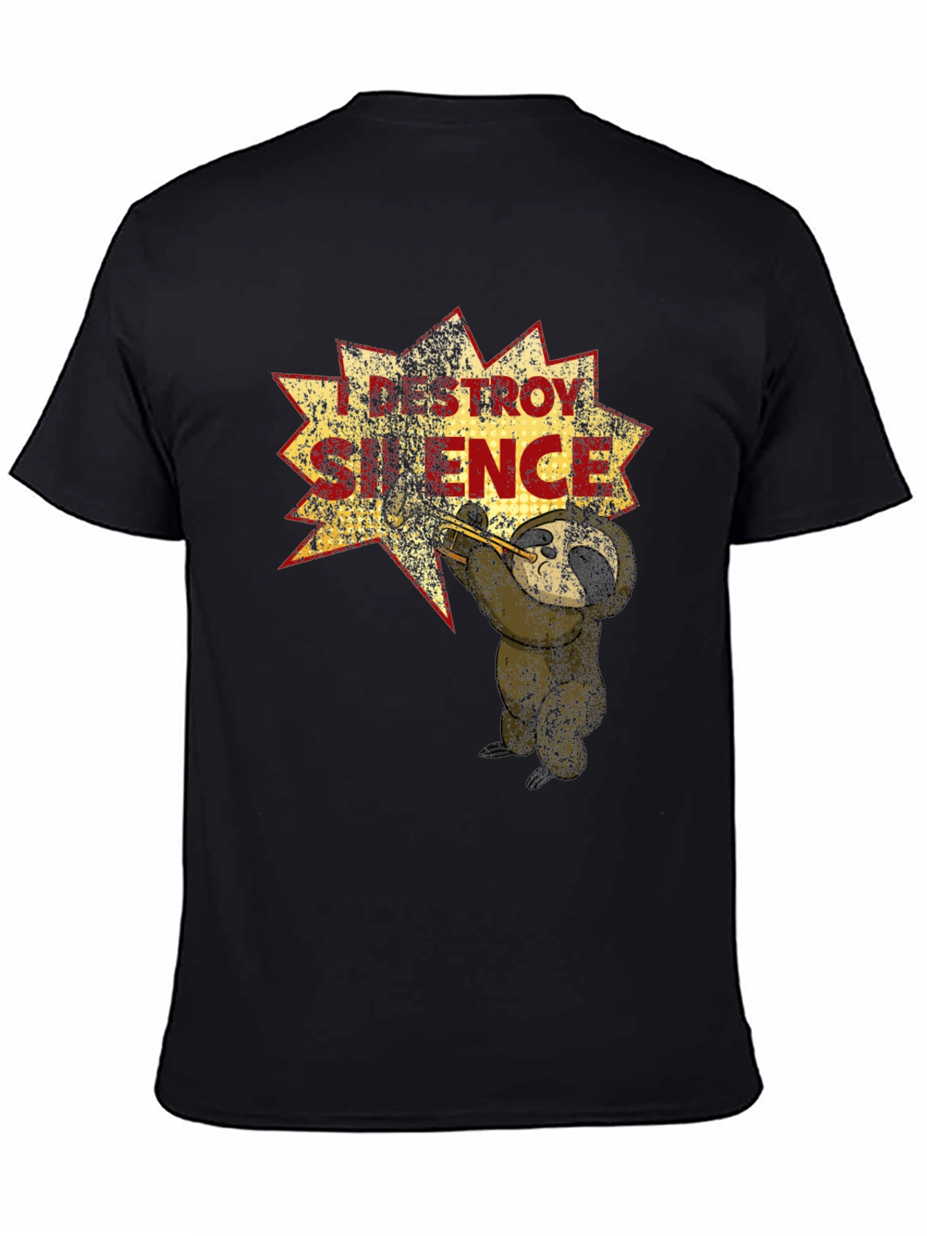 Black I Destroy Silence T-Shirt Funny Sloth Trumpet Tee view 4