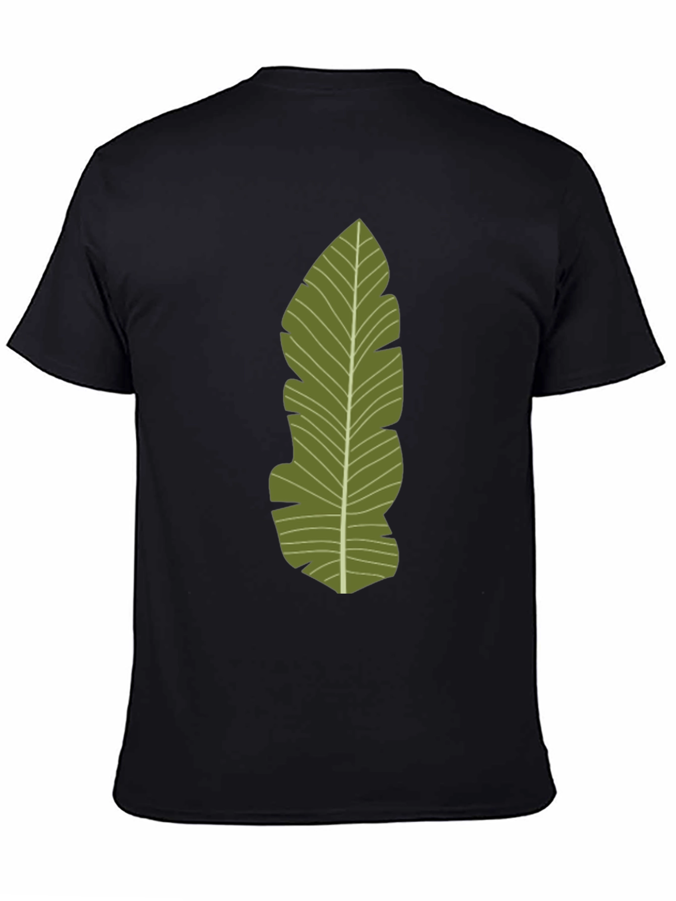 Black Tropical Leaf Print Black T-Shirt view 4