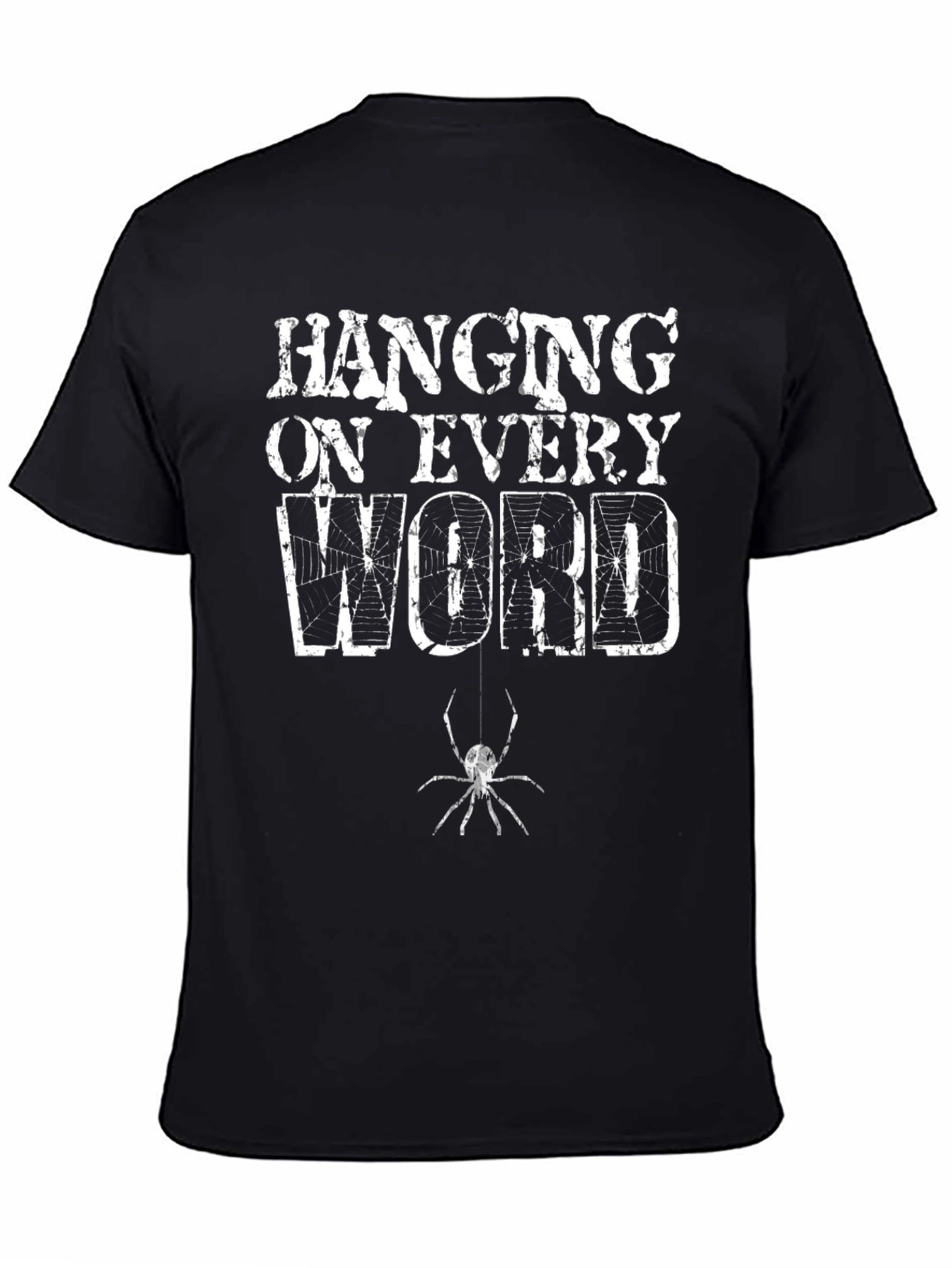Black Hanging On Every Word Spider Graphic Tee view 4