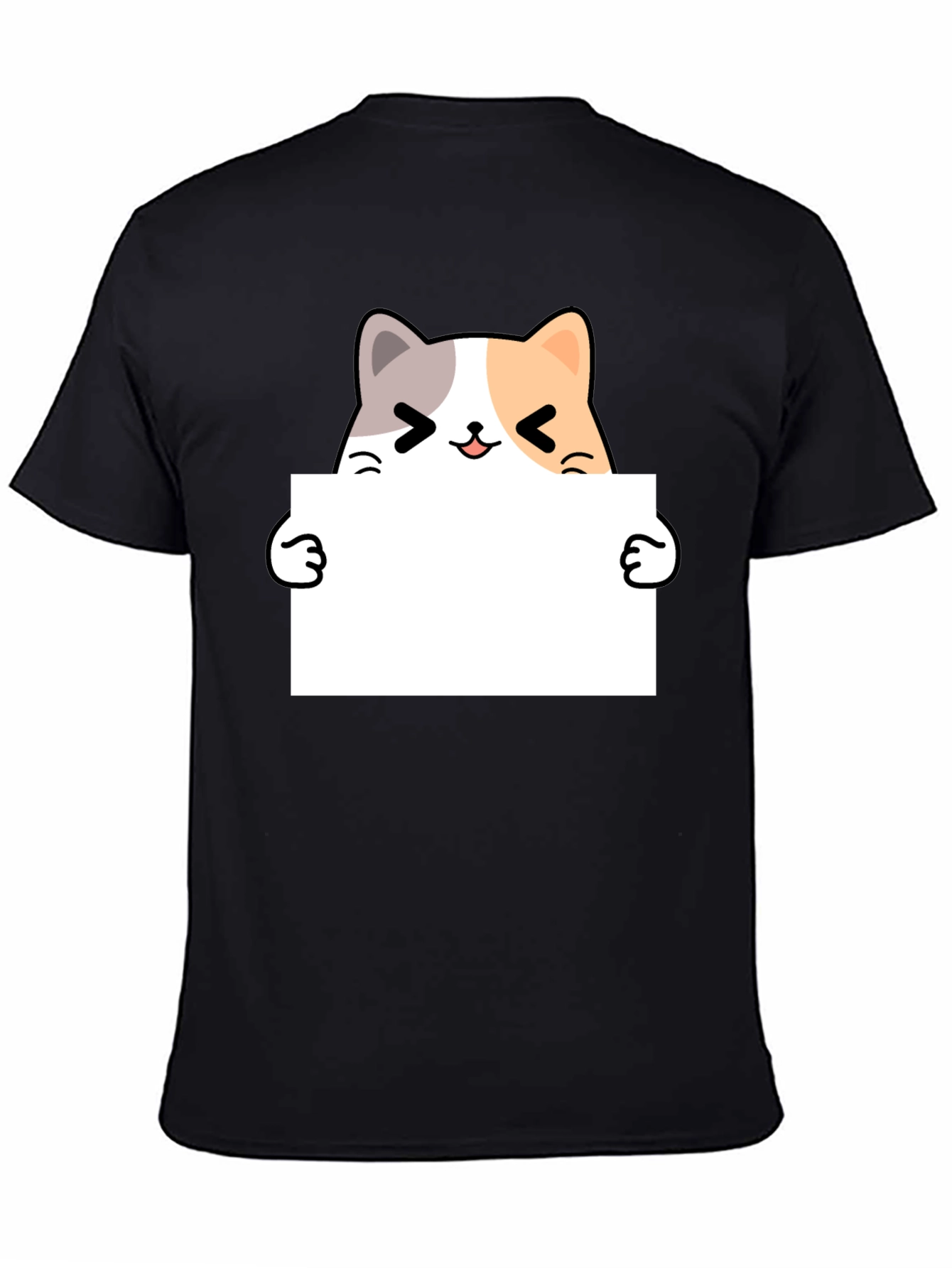 Black Cute Cat Holding Blank Sign T-Shirt view 4