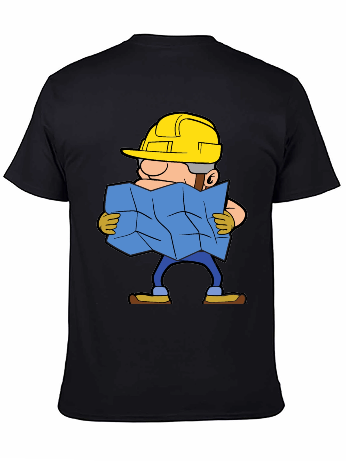 Black Construction Worker Map Cartoon Graphic Tee view 4