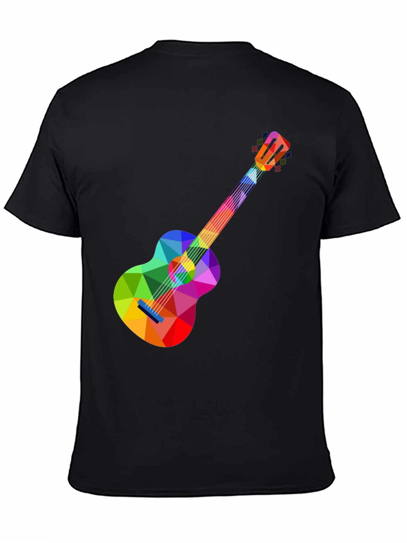 Black Colorful Geometric Guitar Graphic Tee - Stylish Music Lover T-Shirt view 4