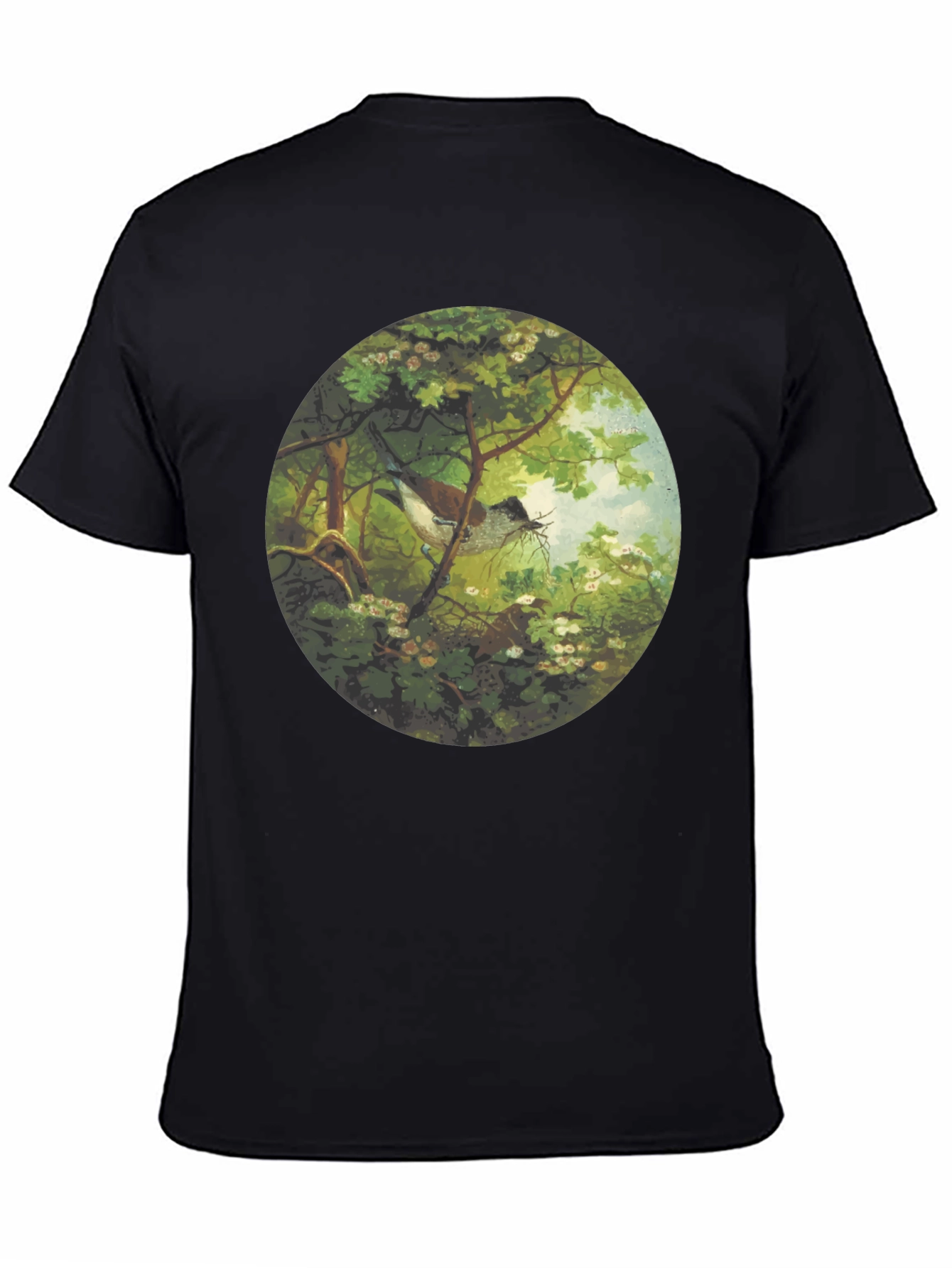 Black Bird & Nest Graphic Tee - Nature Art Shirt view 4