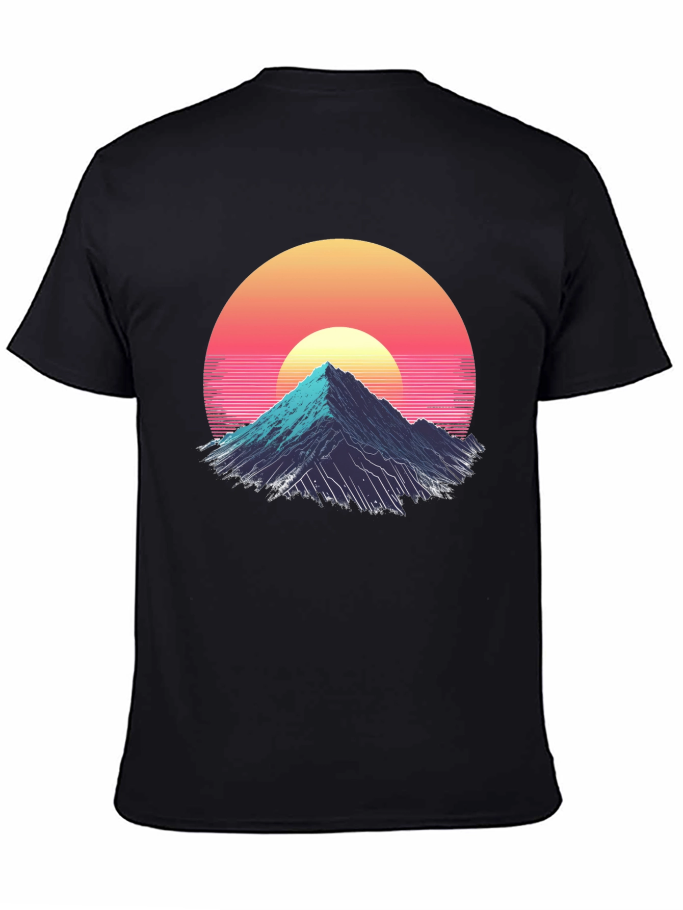 Black Retro Mountain Sunset Graphic Tee - Black view 4