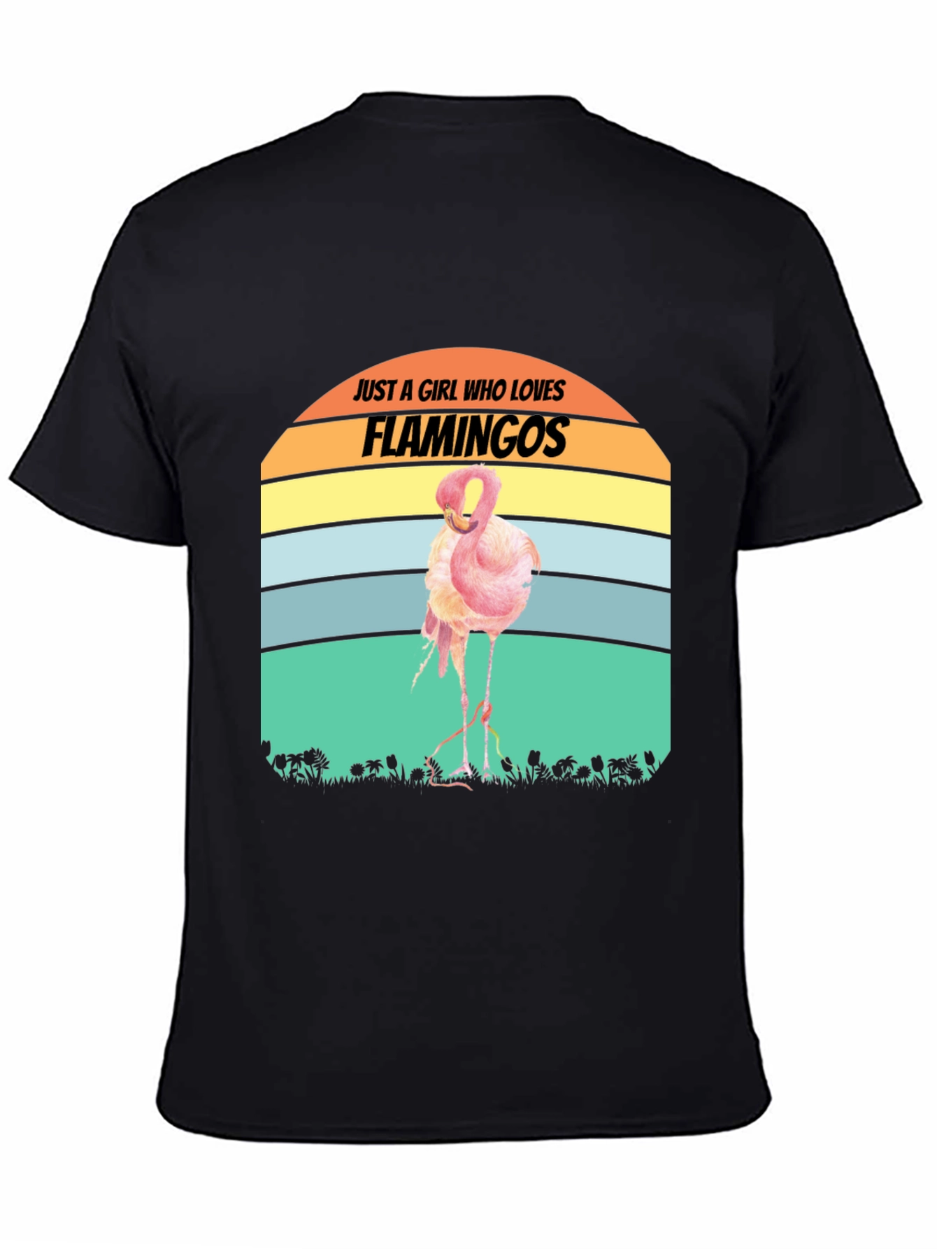 Black Just A Girl Who Loves Flamingos T-Shirt view 4