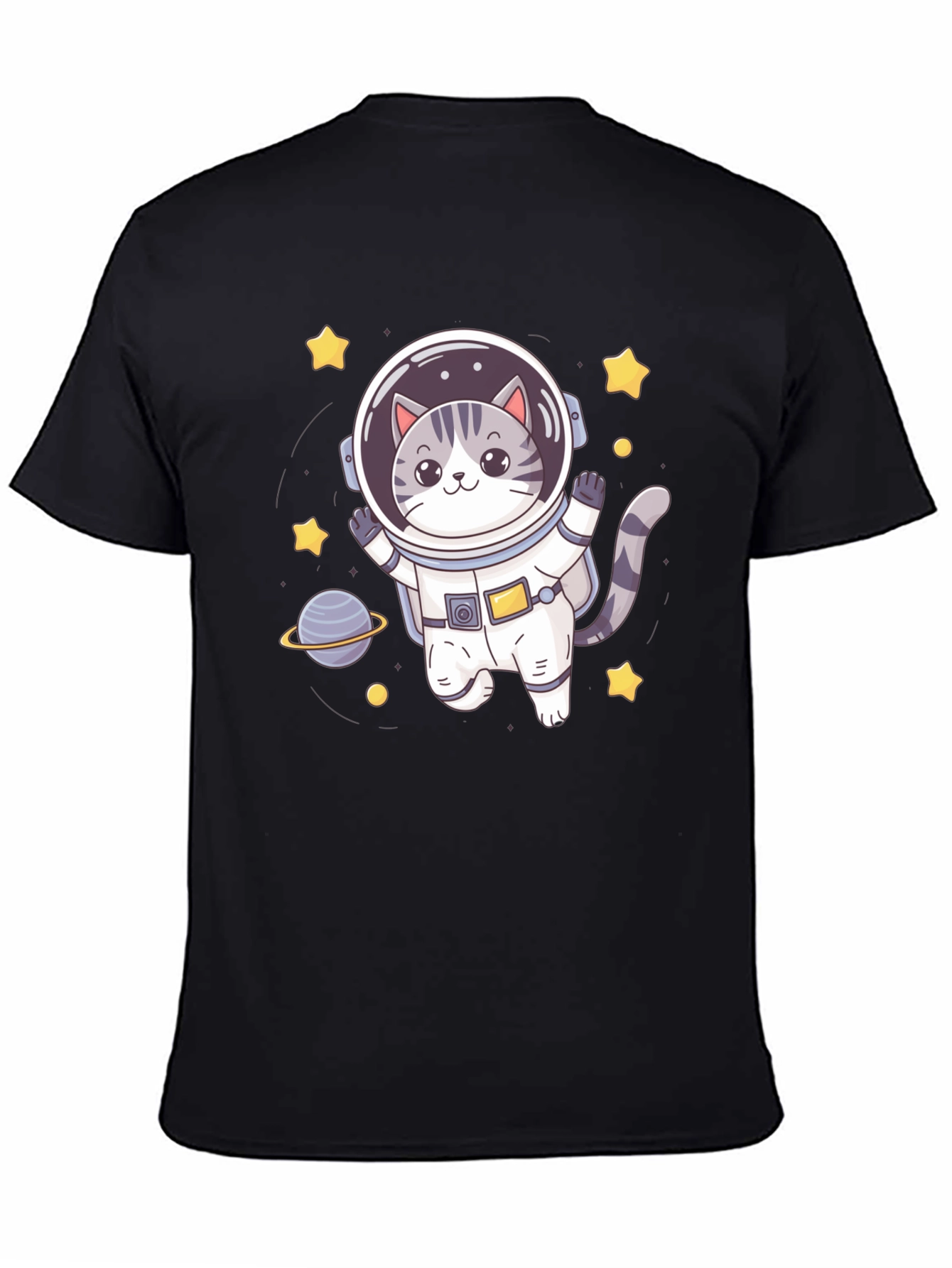 Black Astronaut Cat Graphic Tee - Space Lover Shirt view 4
