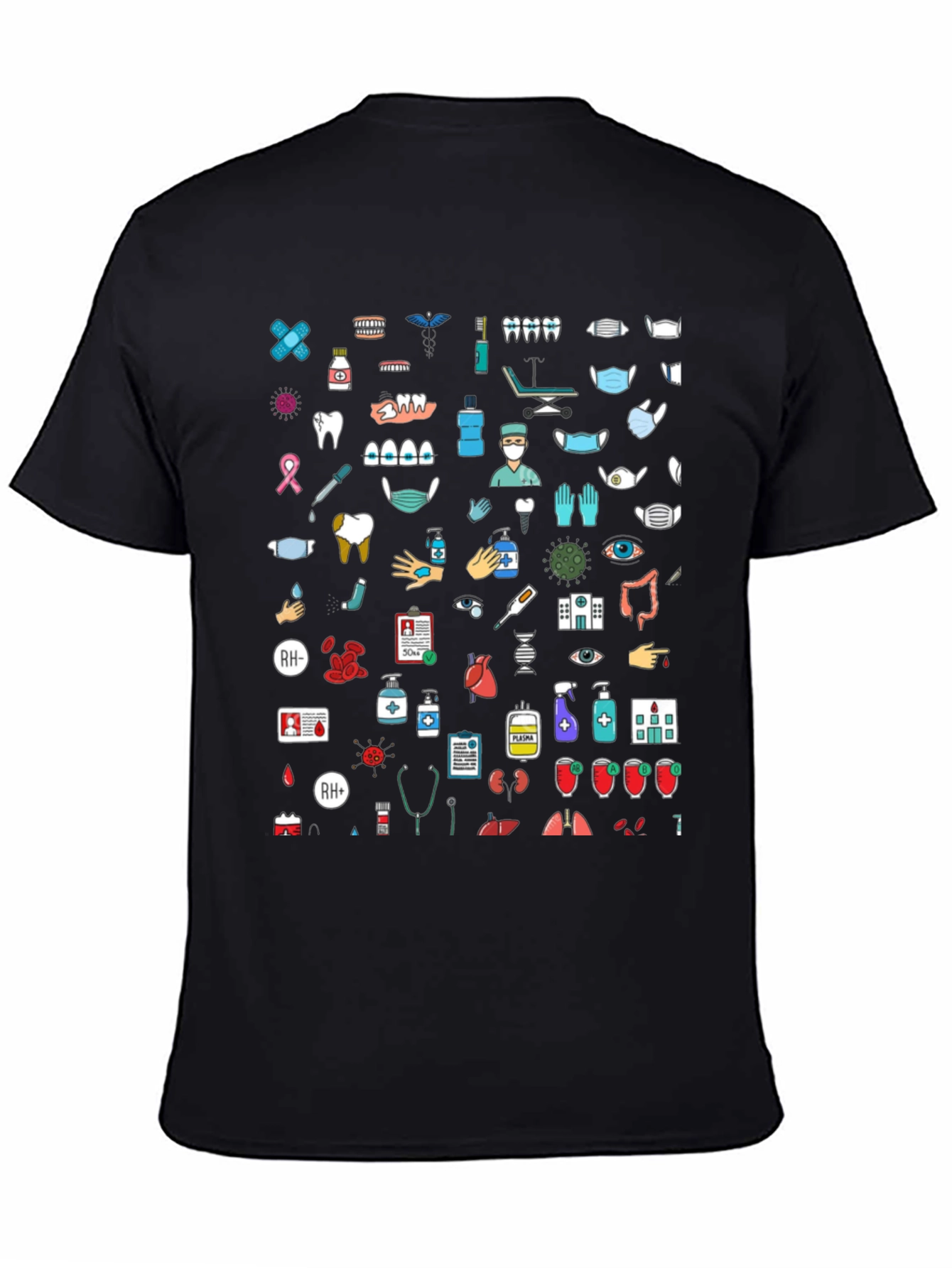 Black Medical Icon Pattern Black T-Shirt view 4