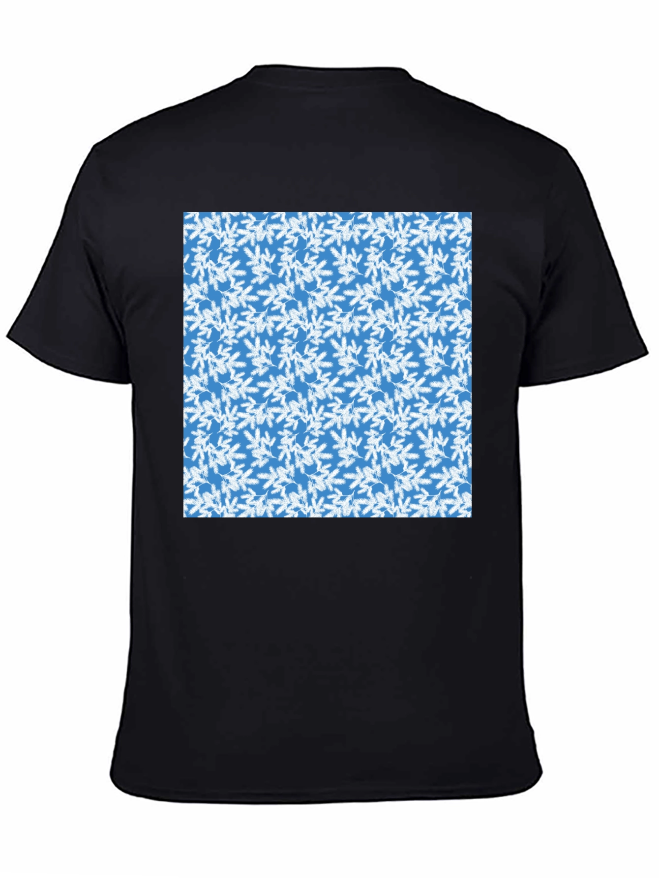 Black Blue & White Leaf Pattern Men's Crew Neck T-Shirt view 4