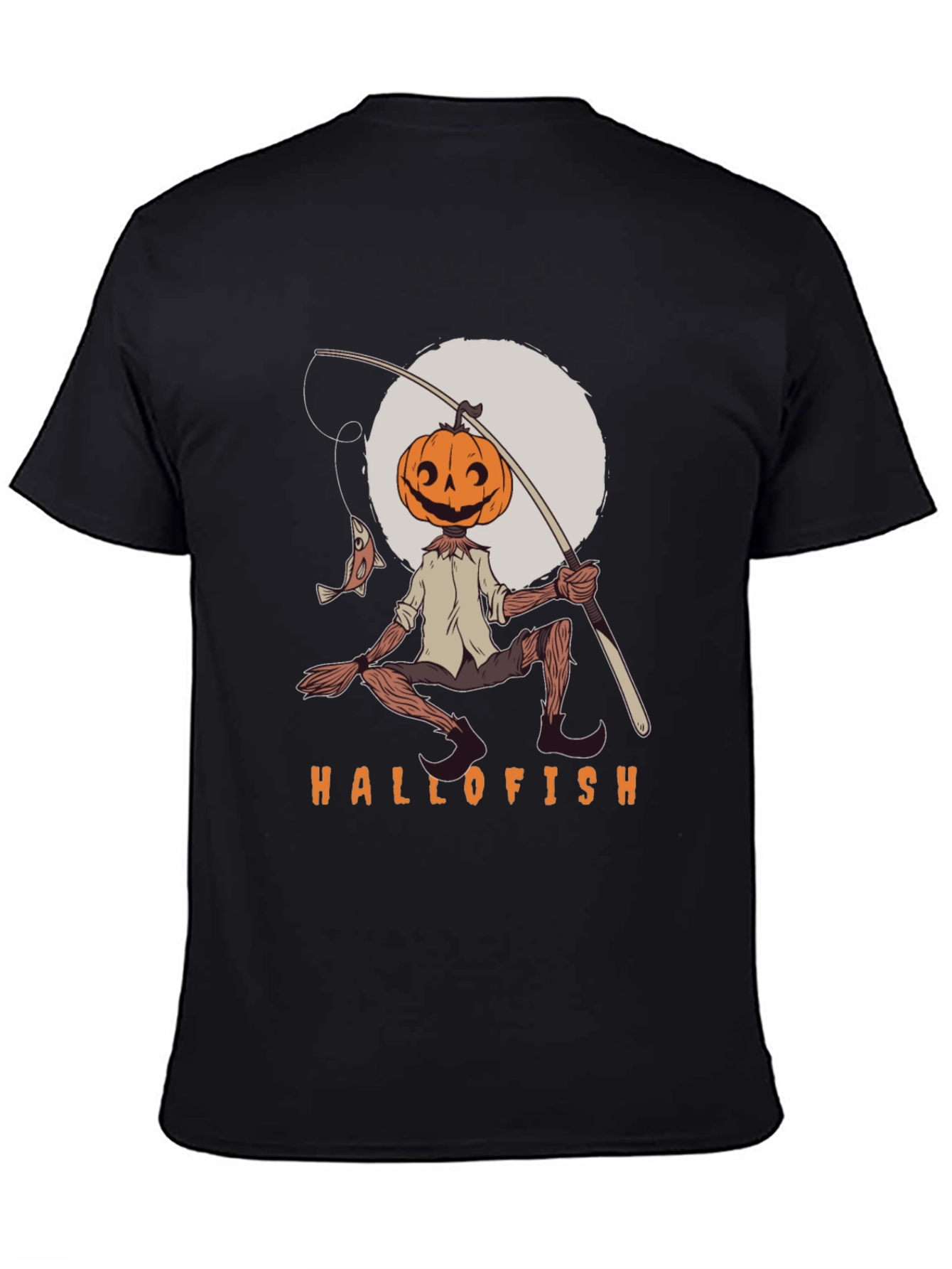 Black Hallofish Graphic Tee - Pumpkin Head Fisherman view 4