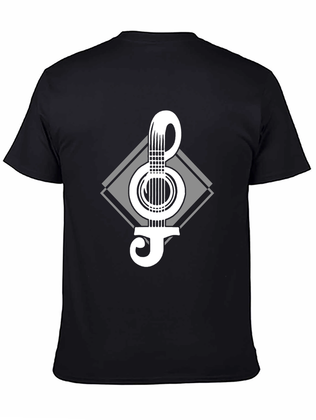 Black Guitar Clef Graphic Tee - Black Cotton Blend T-Shirt view 4