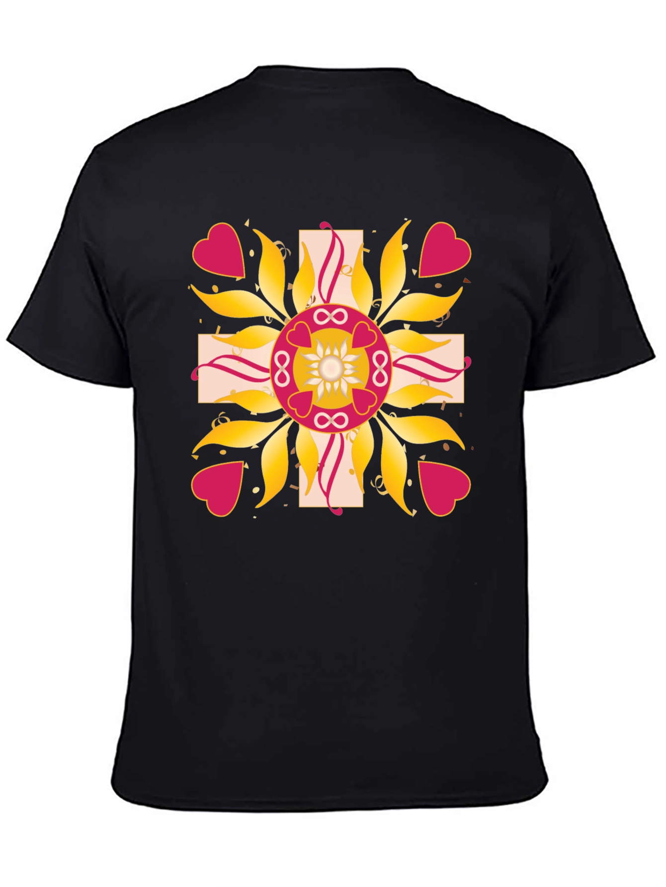Black Unique Floral Heart Graphic Tee - Black view 4