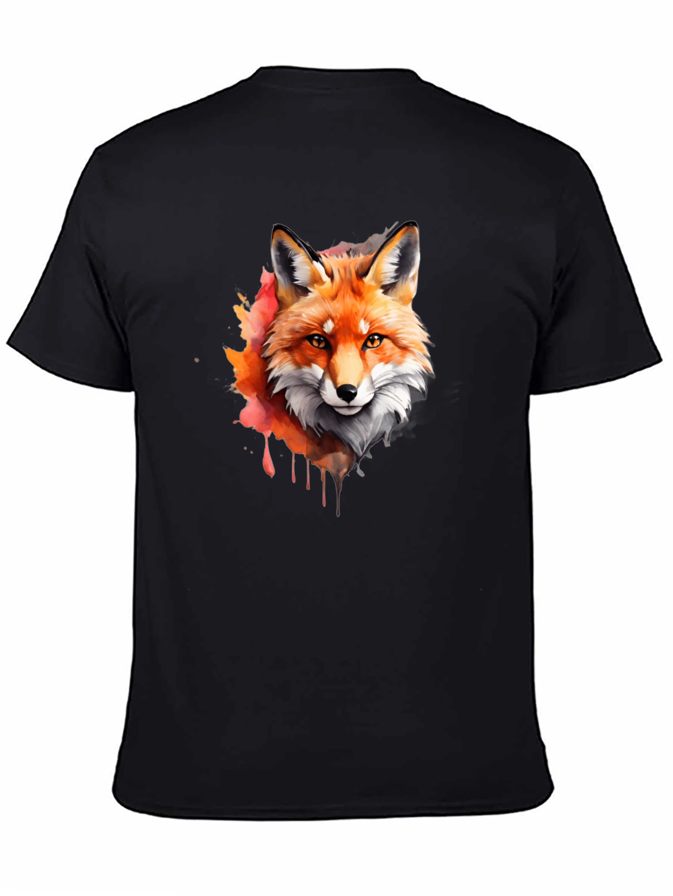 Black Fox Watercolor Graphic Tee - Stylish Men's Black T-Shirt view 4