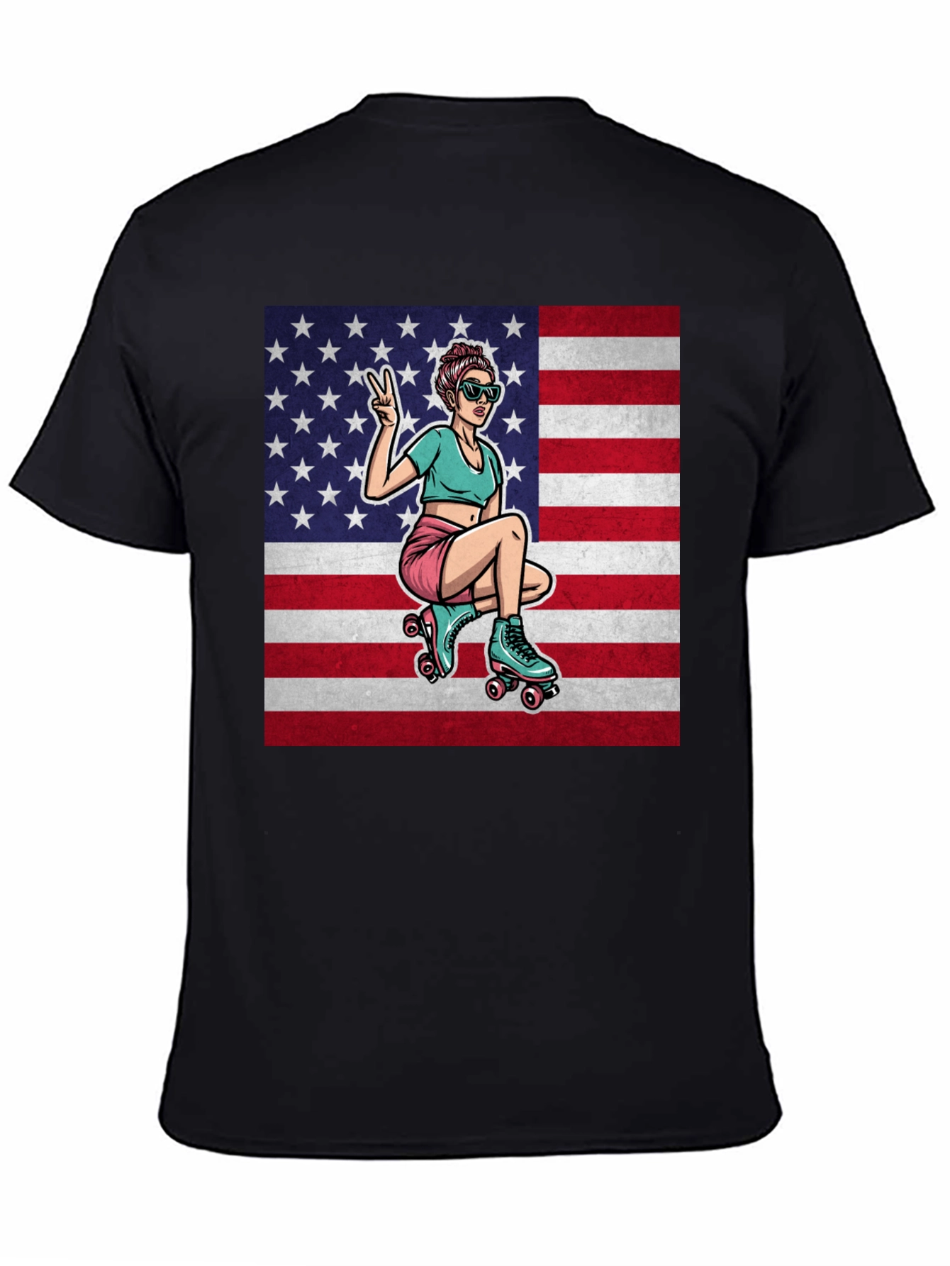 Black American Roller Girl Graphic Tee view 4