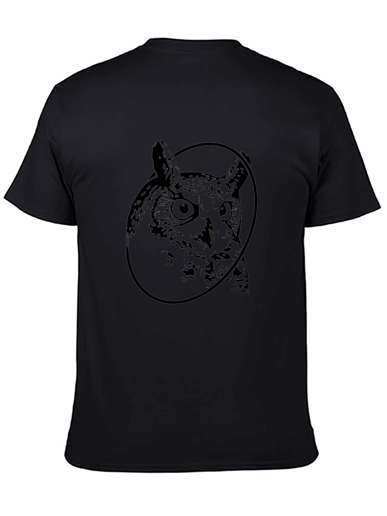 Black Owl Graphic Print Crew Neck Black T-Shirt view 4