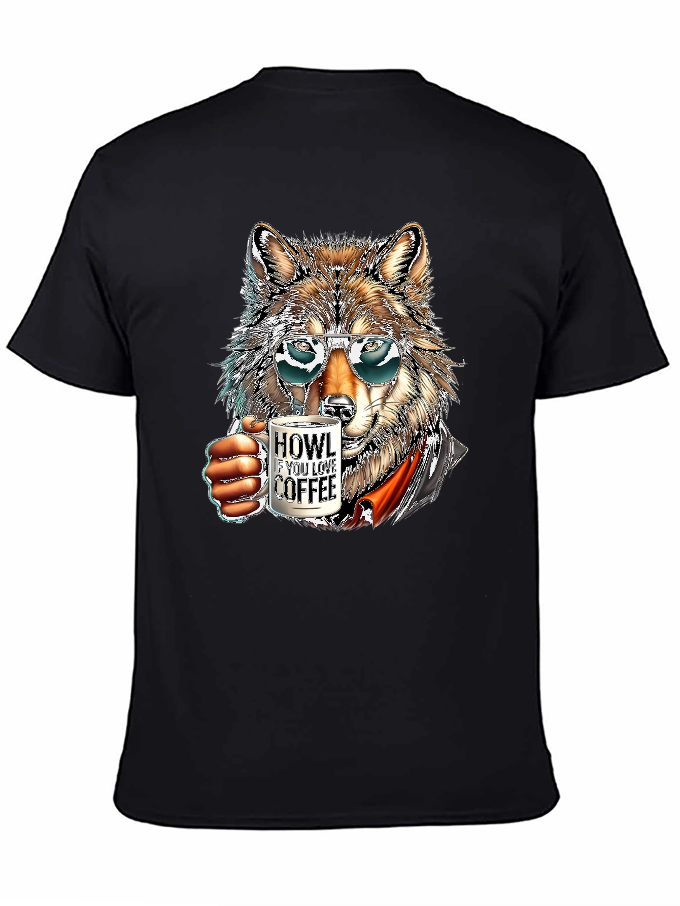Black Cool Wolf Coffee Lover T-Shirt view 4