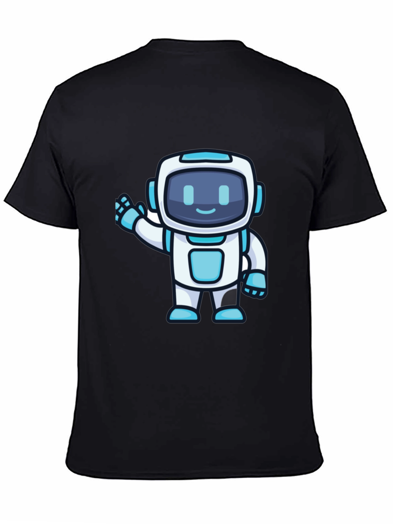 Black Cute Robot Graphic T-Shirt - Black Crew Neck view 4