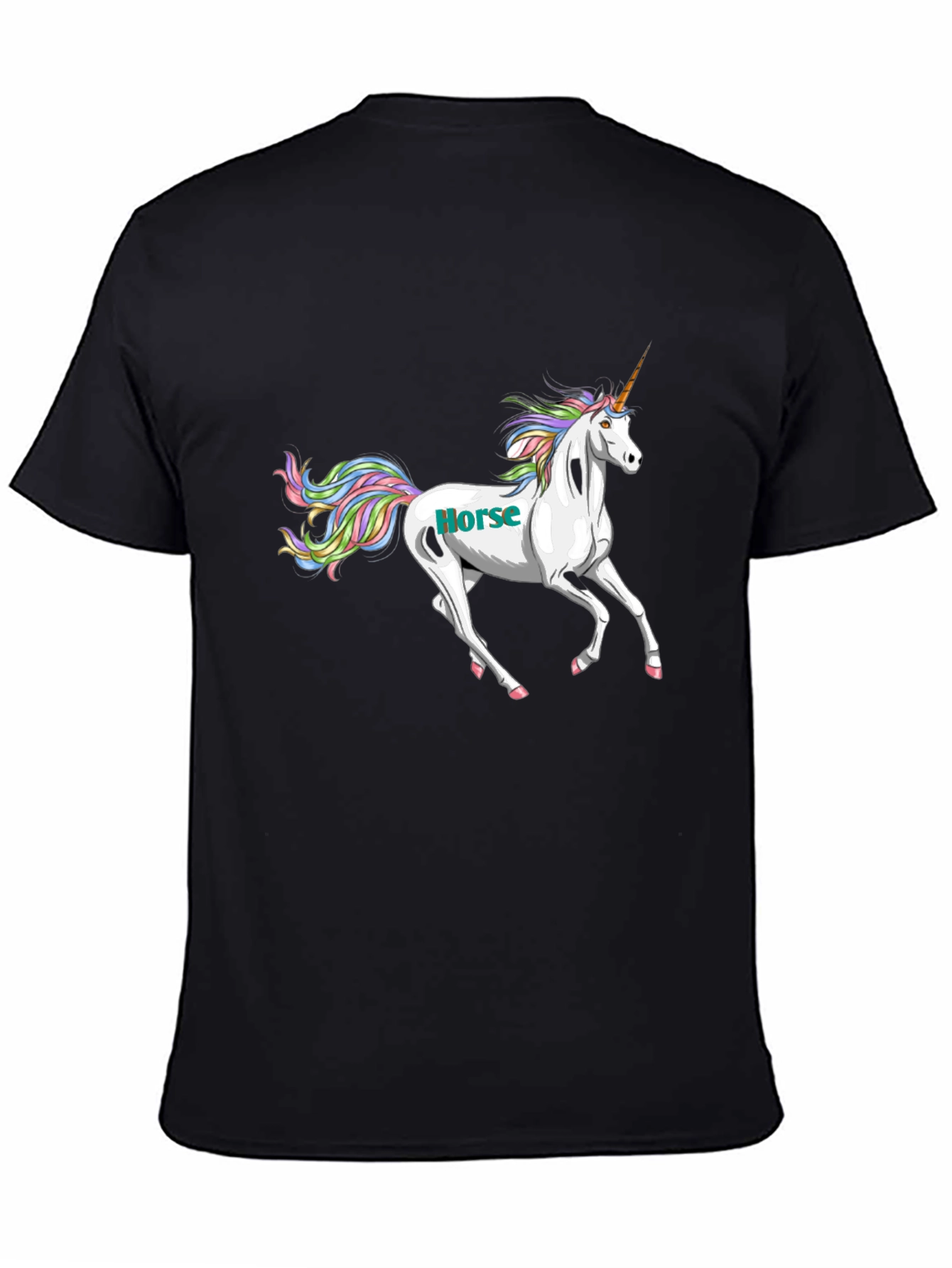 Black Unicorn Horse Graphic Tee - Black Cotton T-Shirt view 4