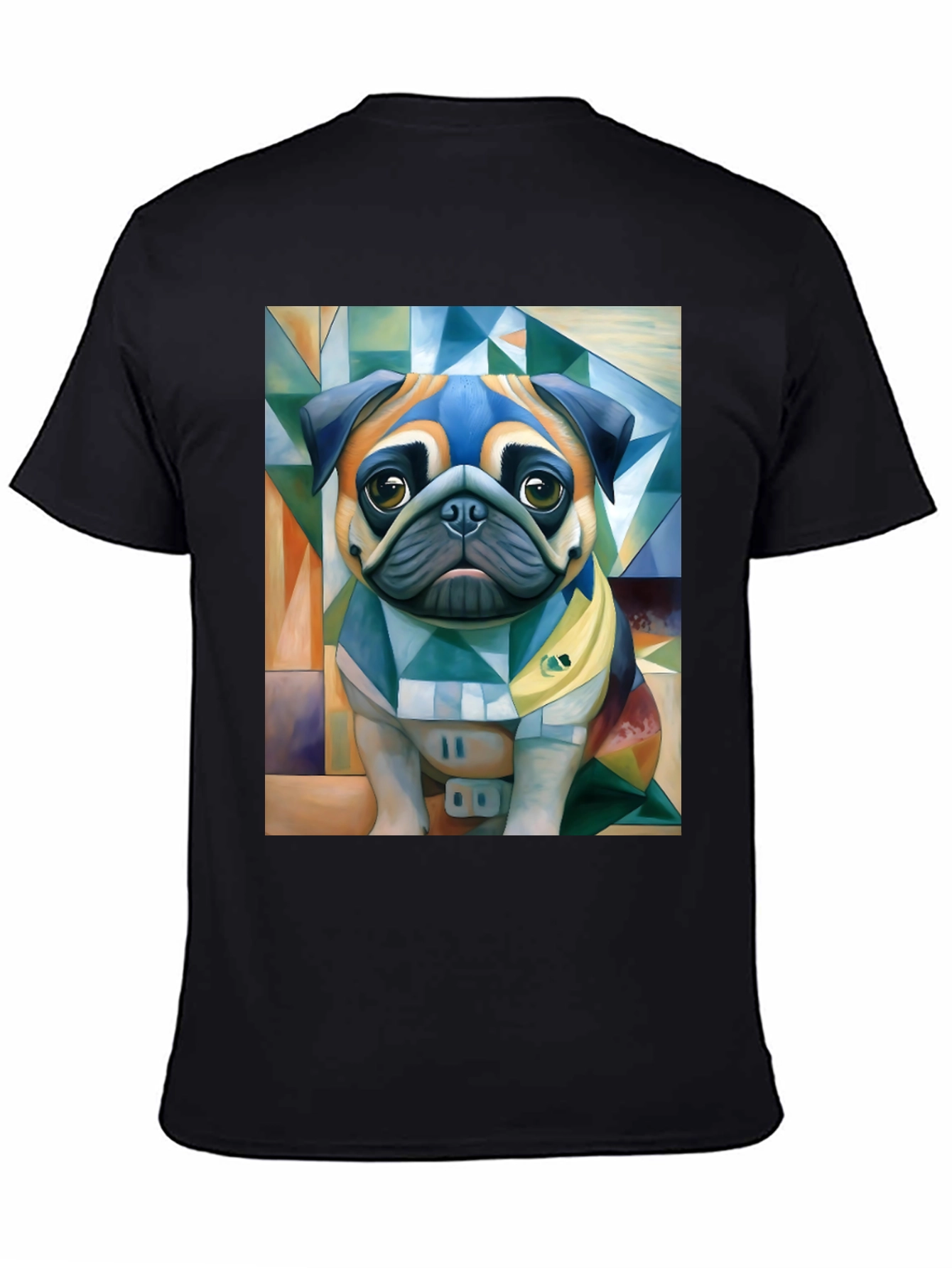 Black Pug Art T-Shirt - Unique Geometric Dog Design view 4