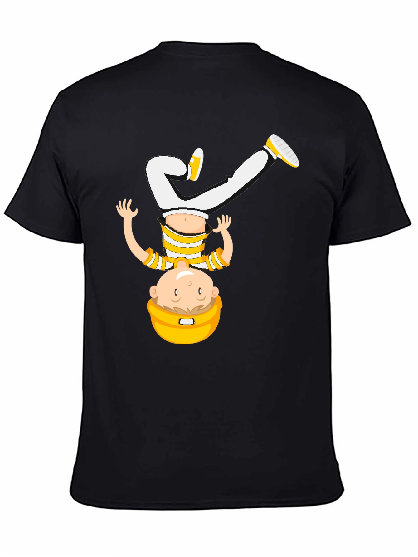 Black Funny Upside Down Cartoon T-Shirt - Black view 4