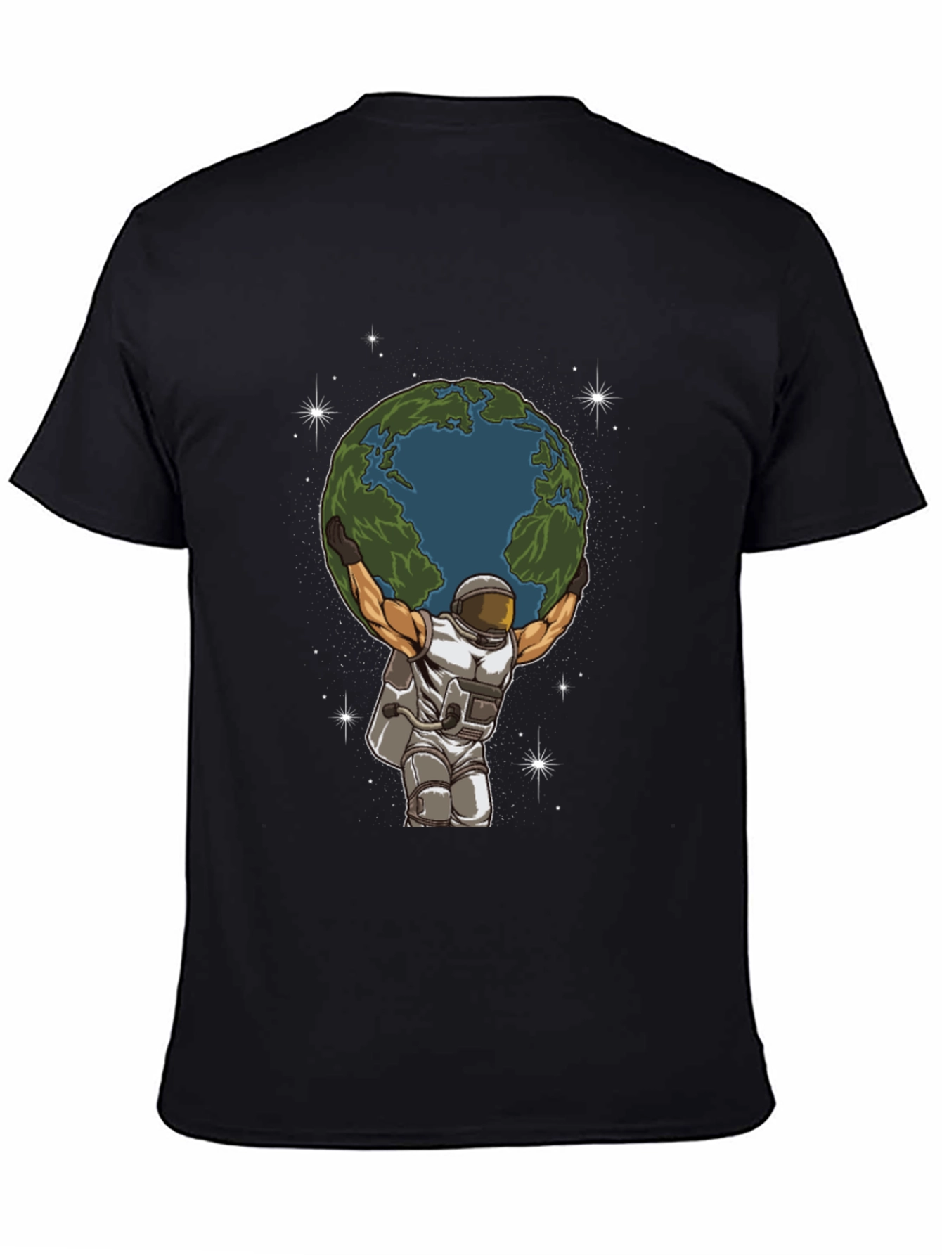 Black Astronaut Earth Lift Graphic Tee - Black Cotton T-Shirt view 4