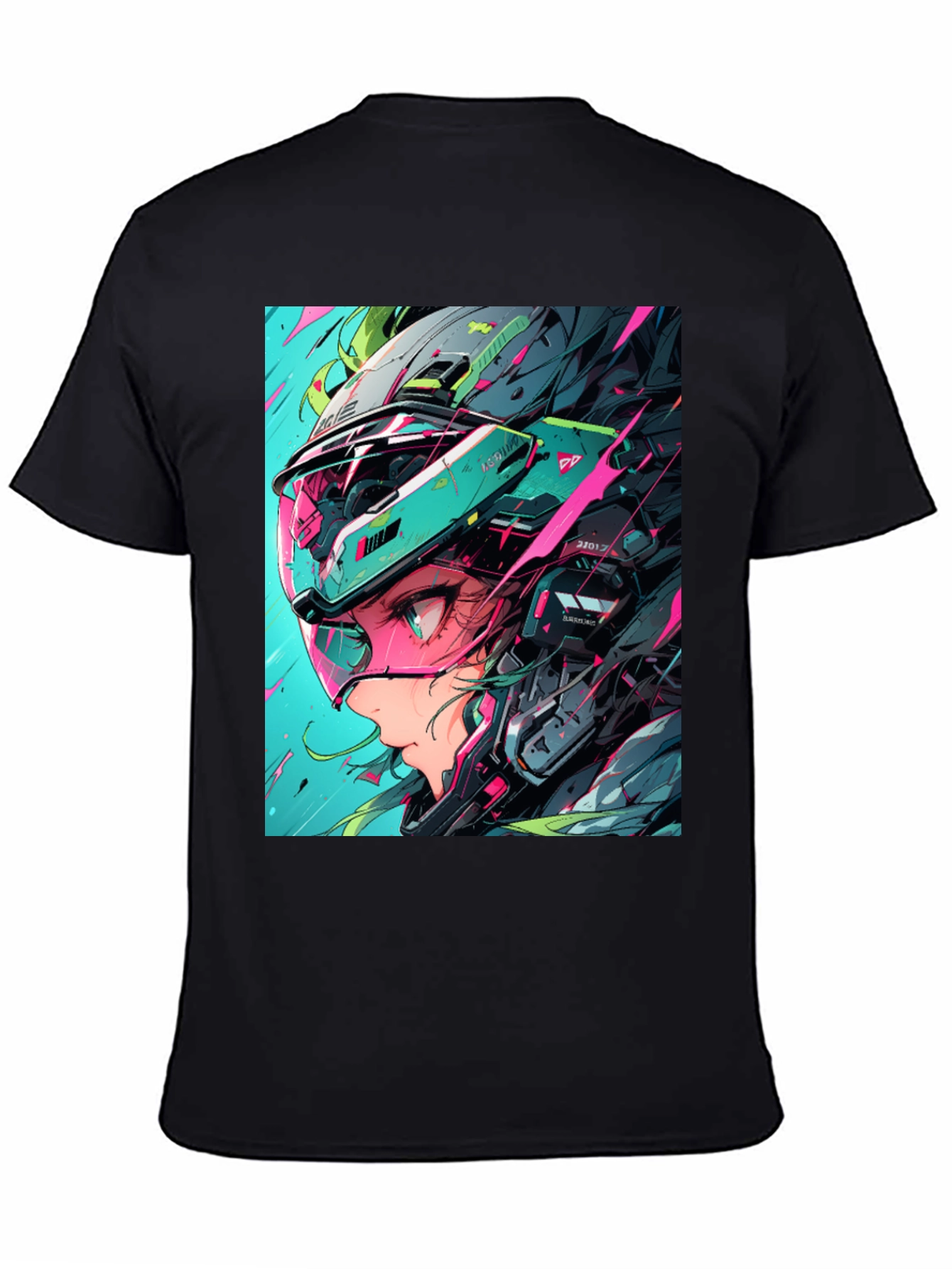 Black Cyberpunk Girl Helmet Graphic Tee view 4