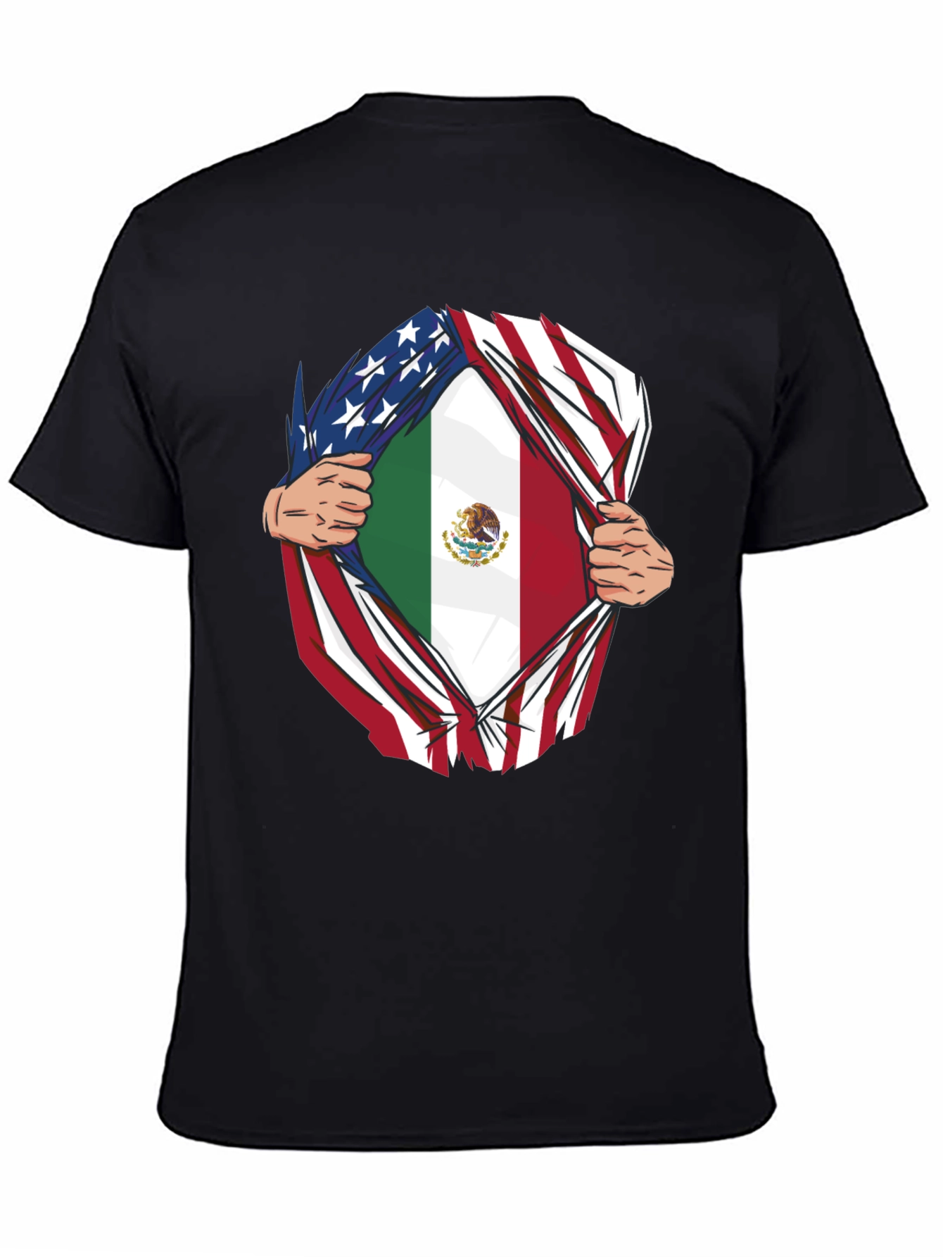 Black USA and Mexico Flag T-Shirt view 4