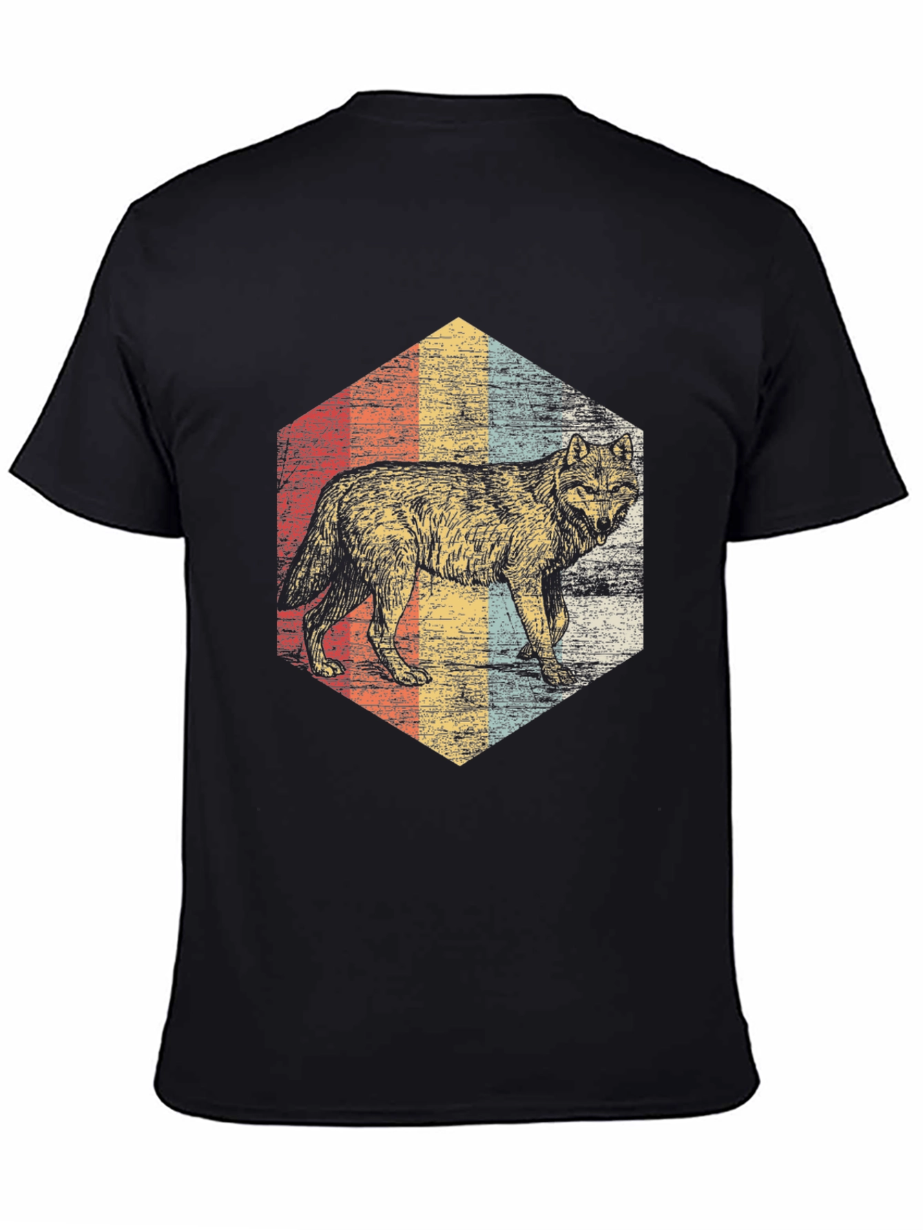 Black Vintage Wolf Graphic Tee - Retro Style view 4