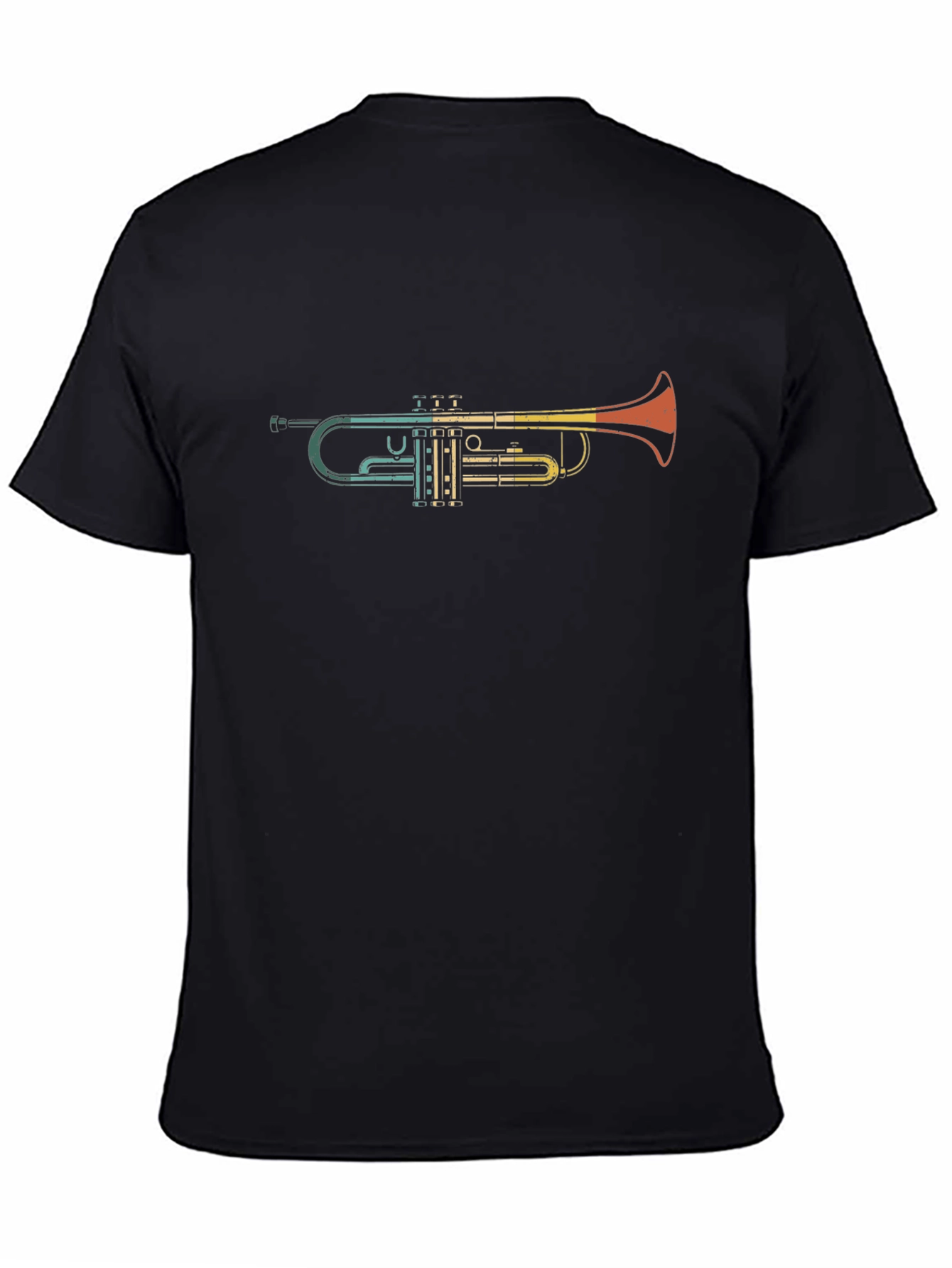 Black Retro Trumpet Graphic Tee - Black Cotton T-Shirt view 4