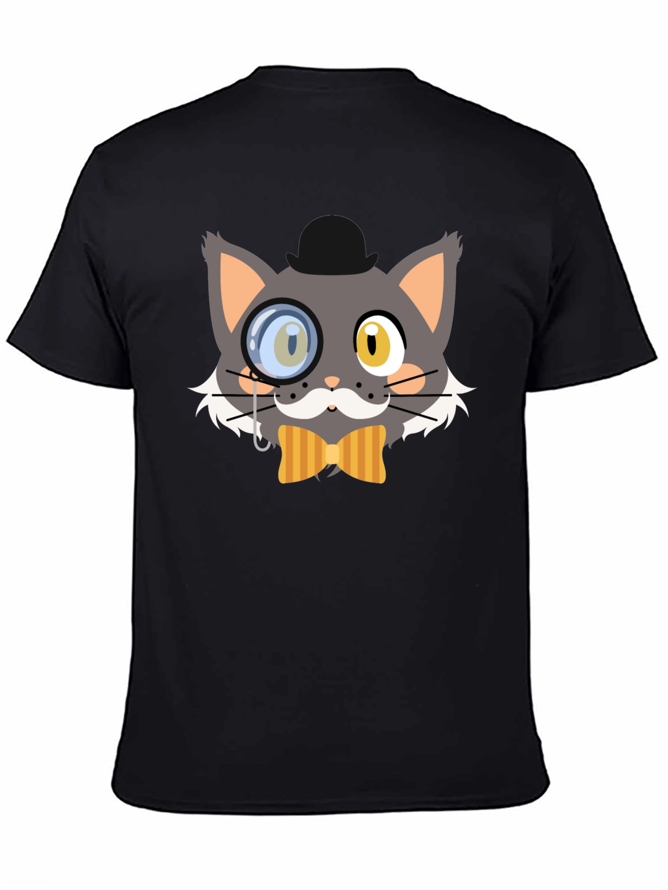 Black Monocle Cat Graphic T-Shirt, Unique Design view 4