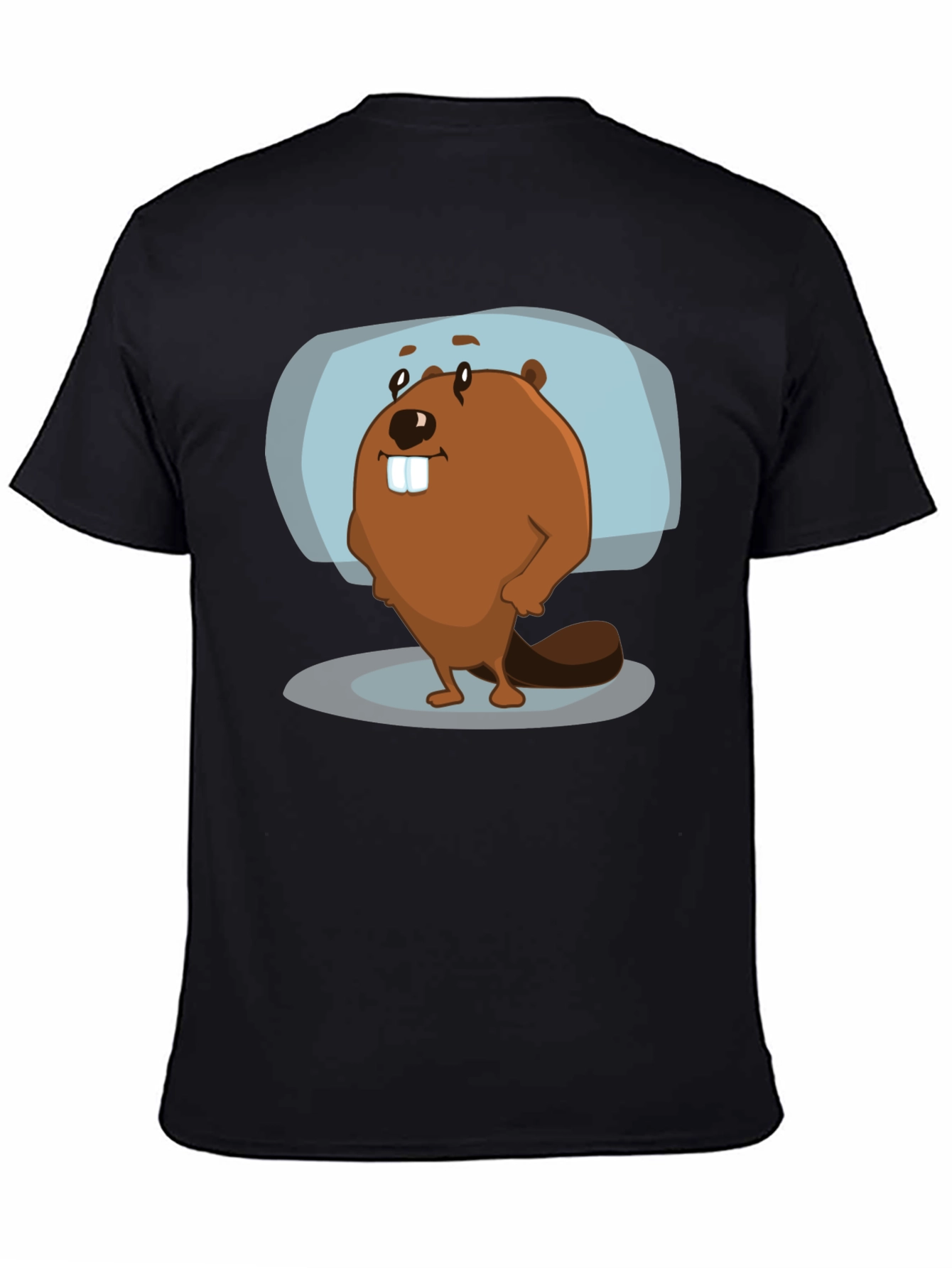 Black Cartoon Beaver Graphic Tee - Black Cotton Blend view 4