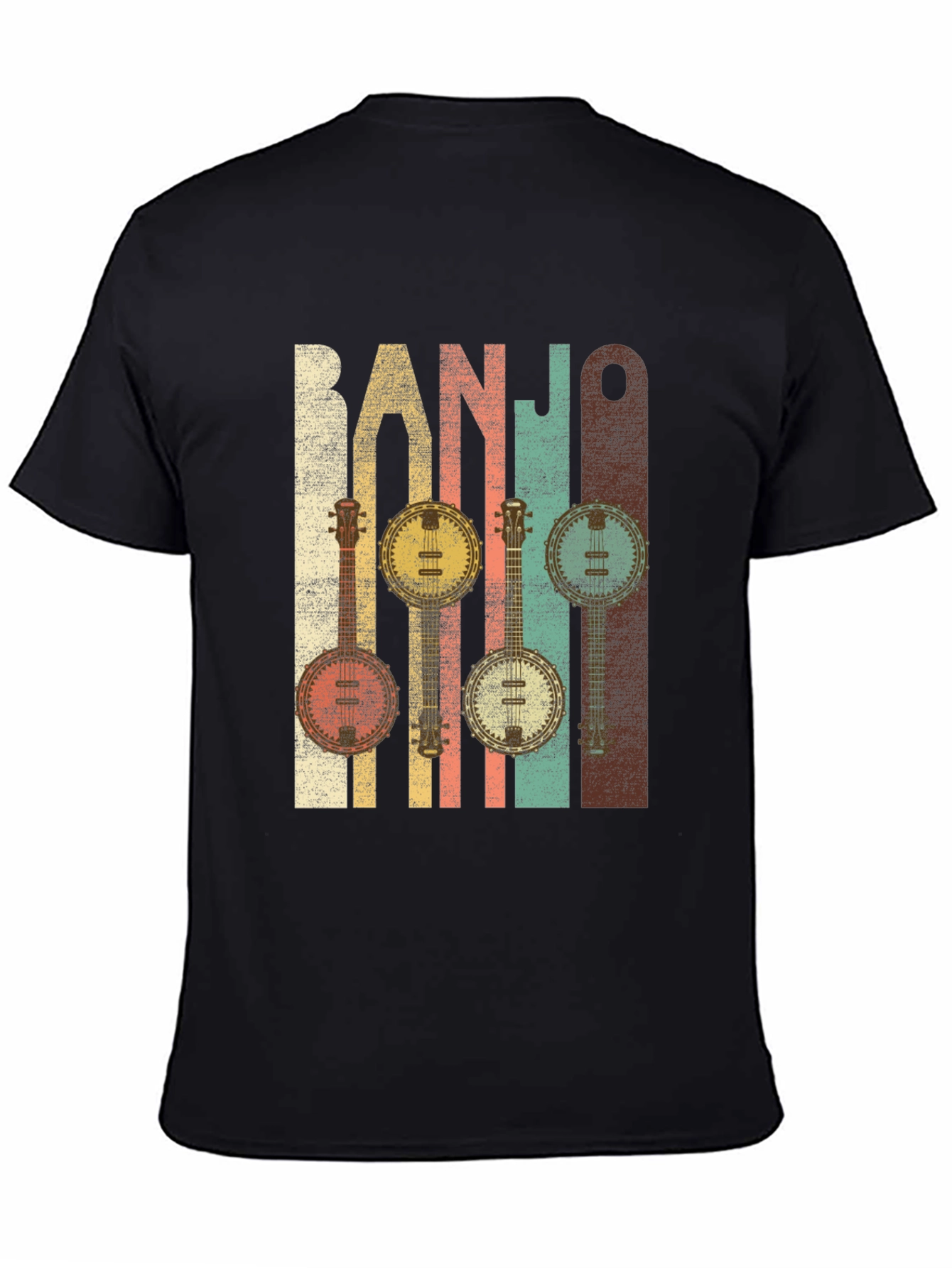 Black Vintage Banjo Music T-Shirt for Musicians view 4