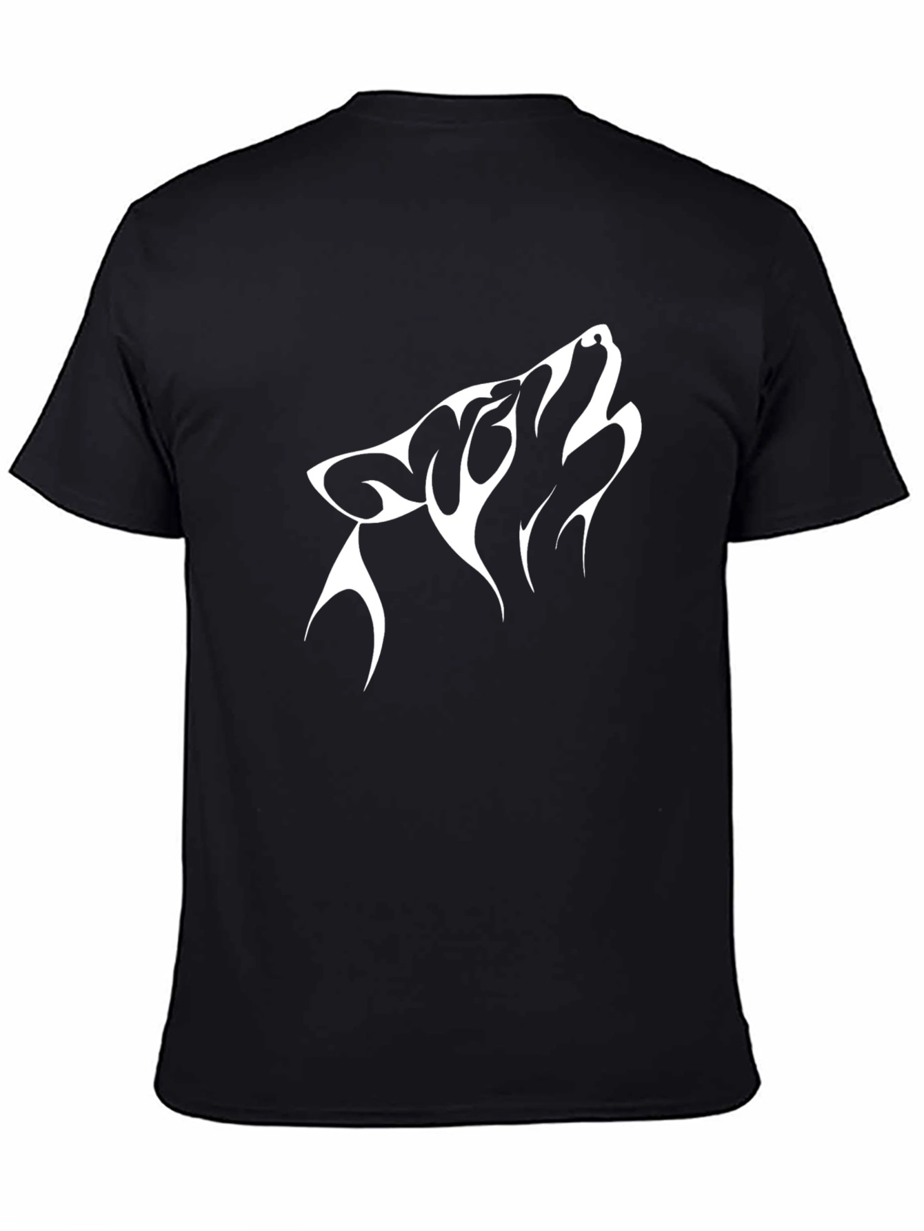Black Men's Black T-Shirt with Wolf Graphic view 4