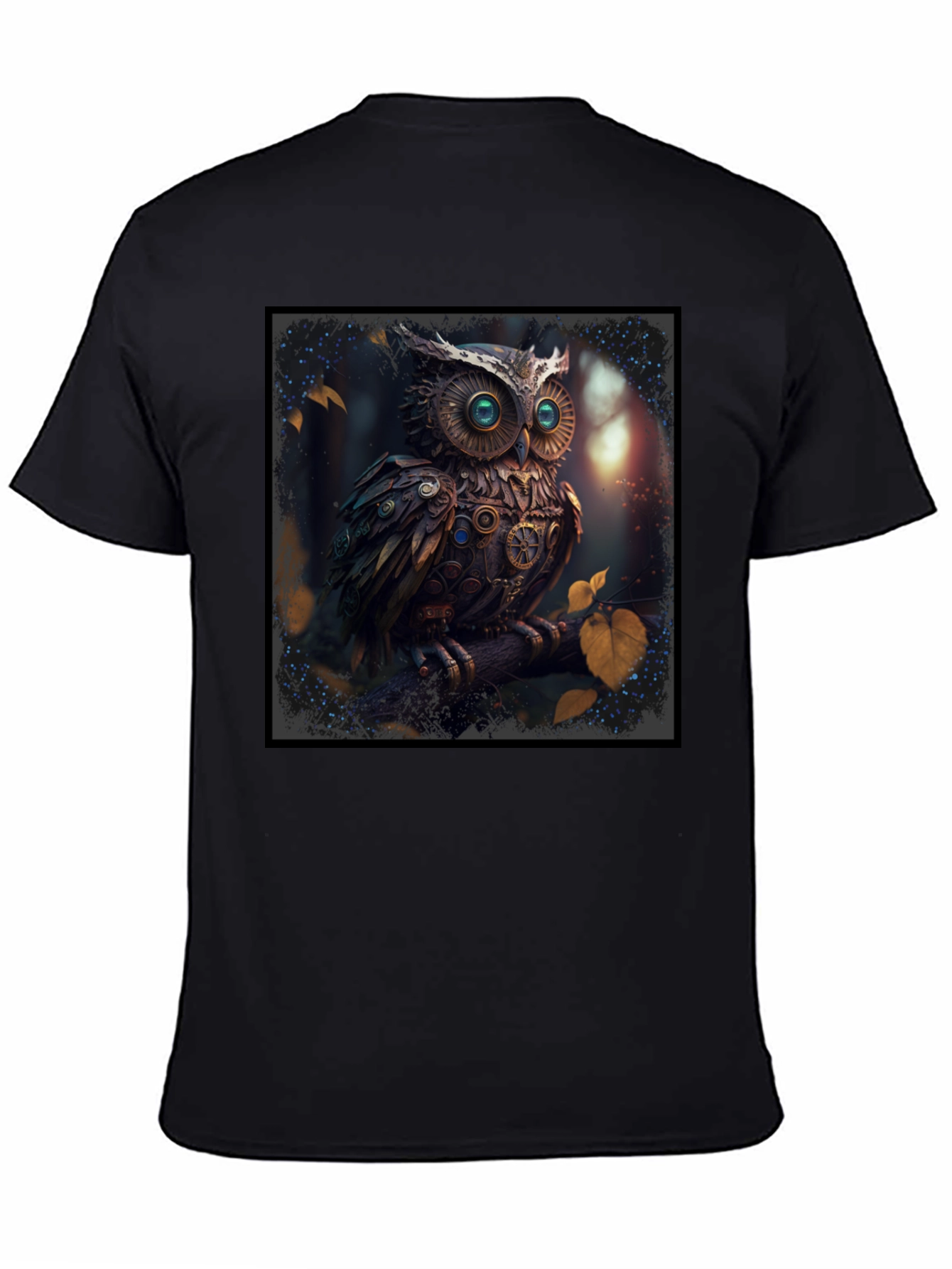 Black Steampunk Owl Graphic Black T-Shirt view 4