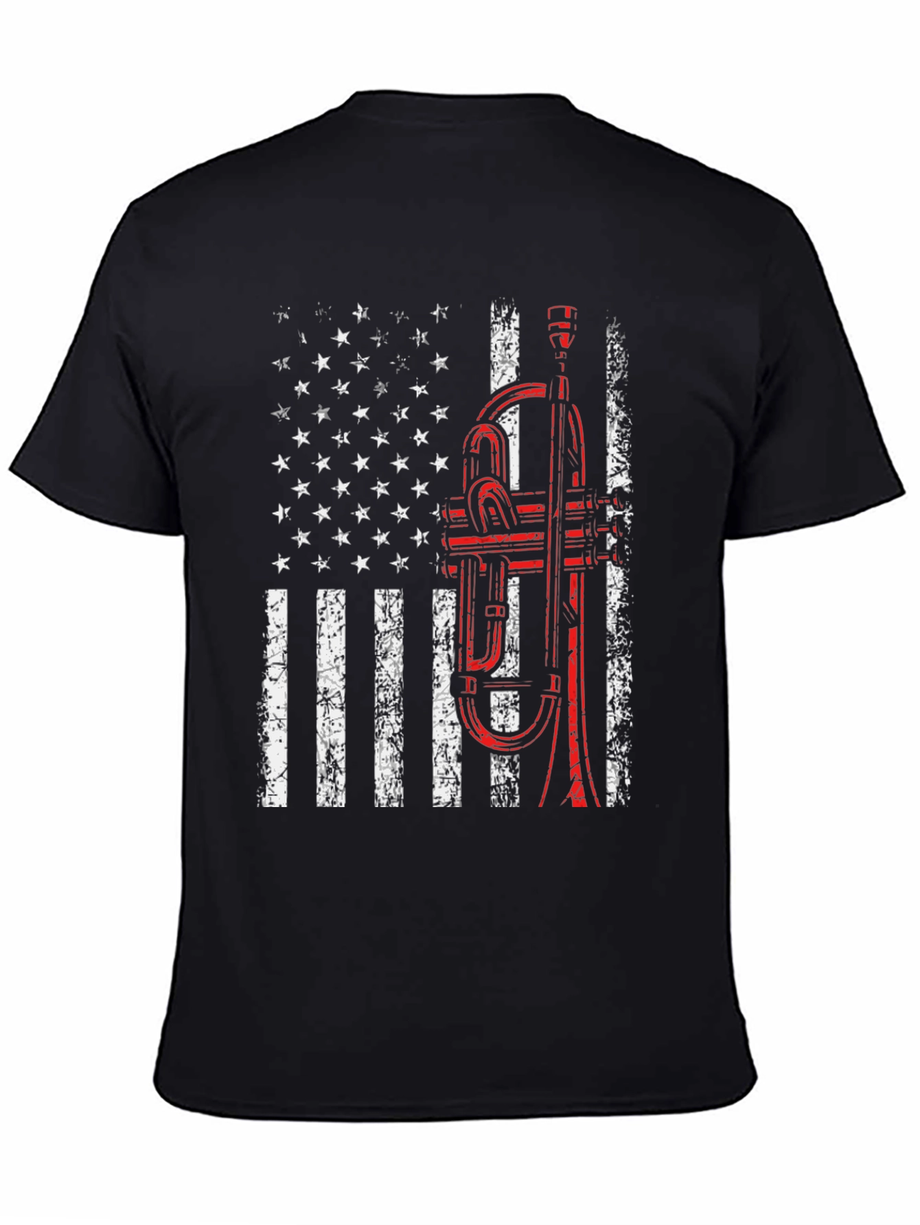Black American Flag Trumpet T-Shirt view 4