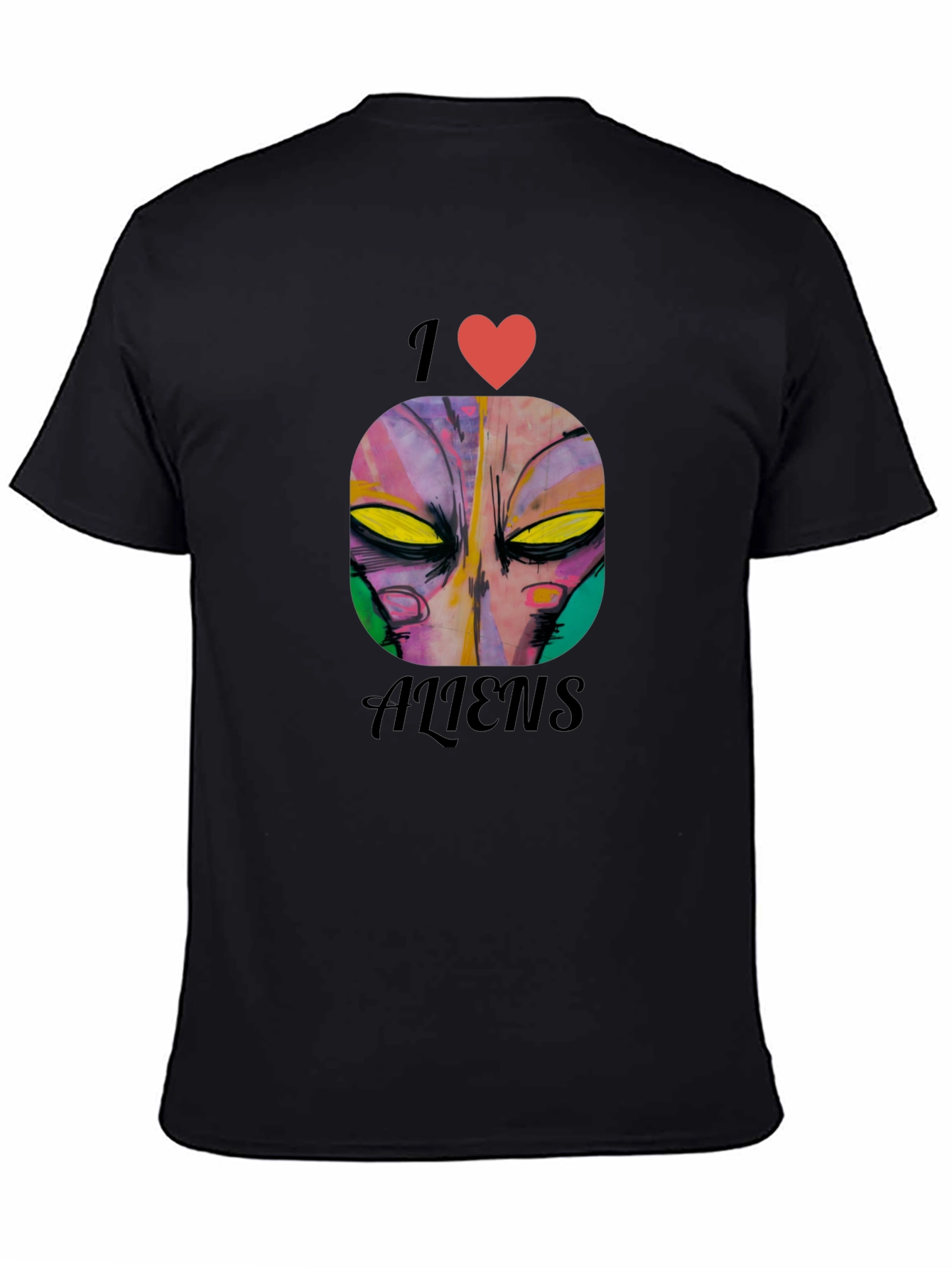 Black I Heart Aliens Graphic Tee - Black Cotton Casual T-Shirt view 4