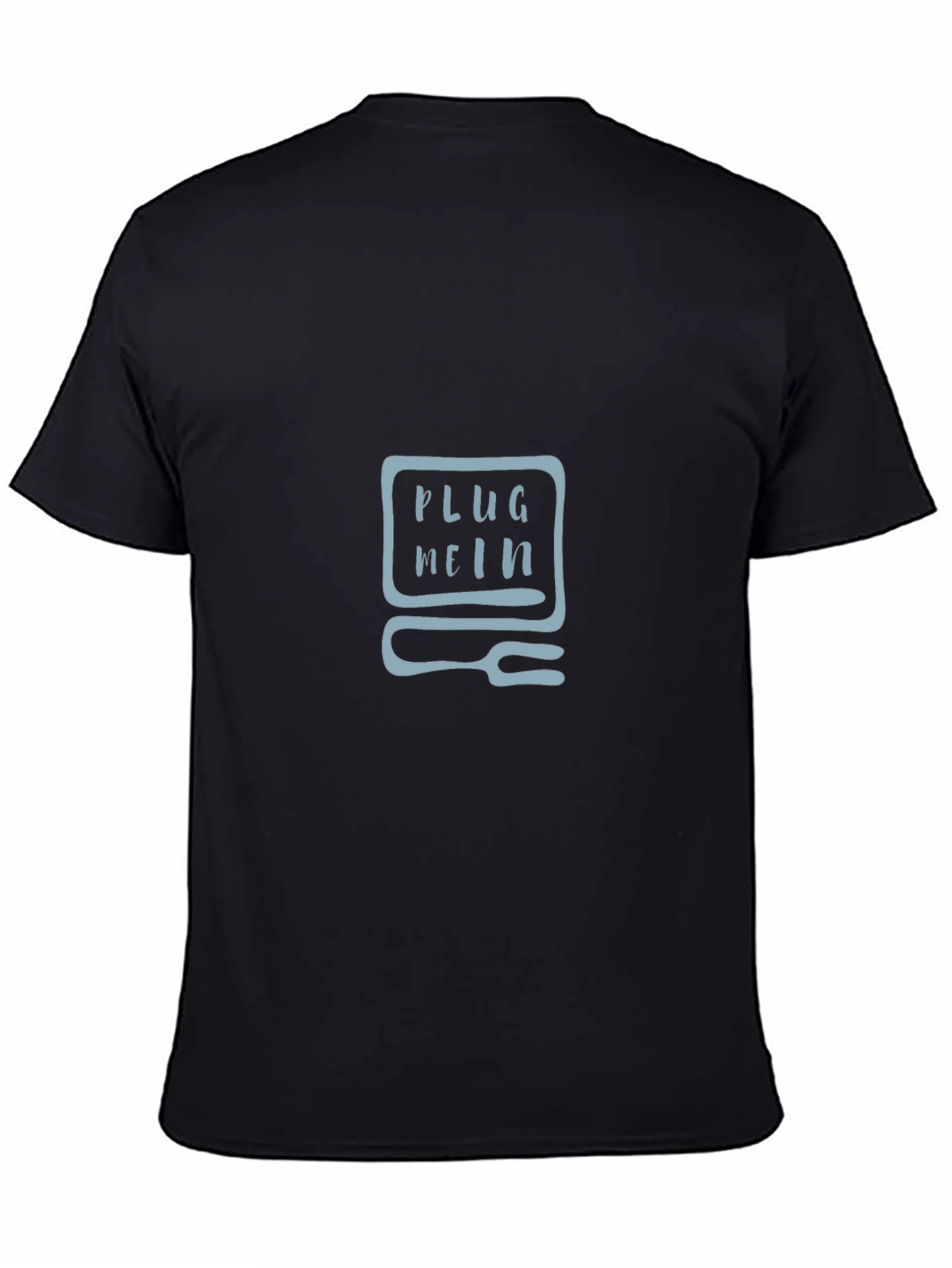 Black Plug Mein T-Shirt - Black Crew Neck Tee with Graphic Design view 4