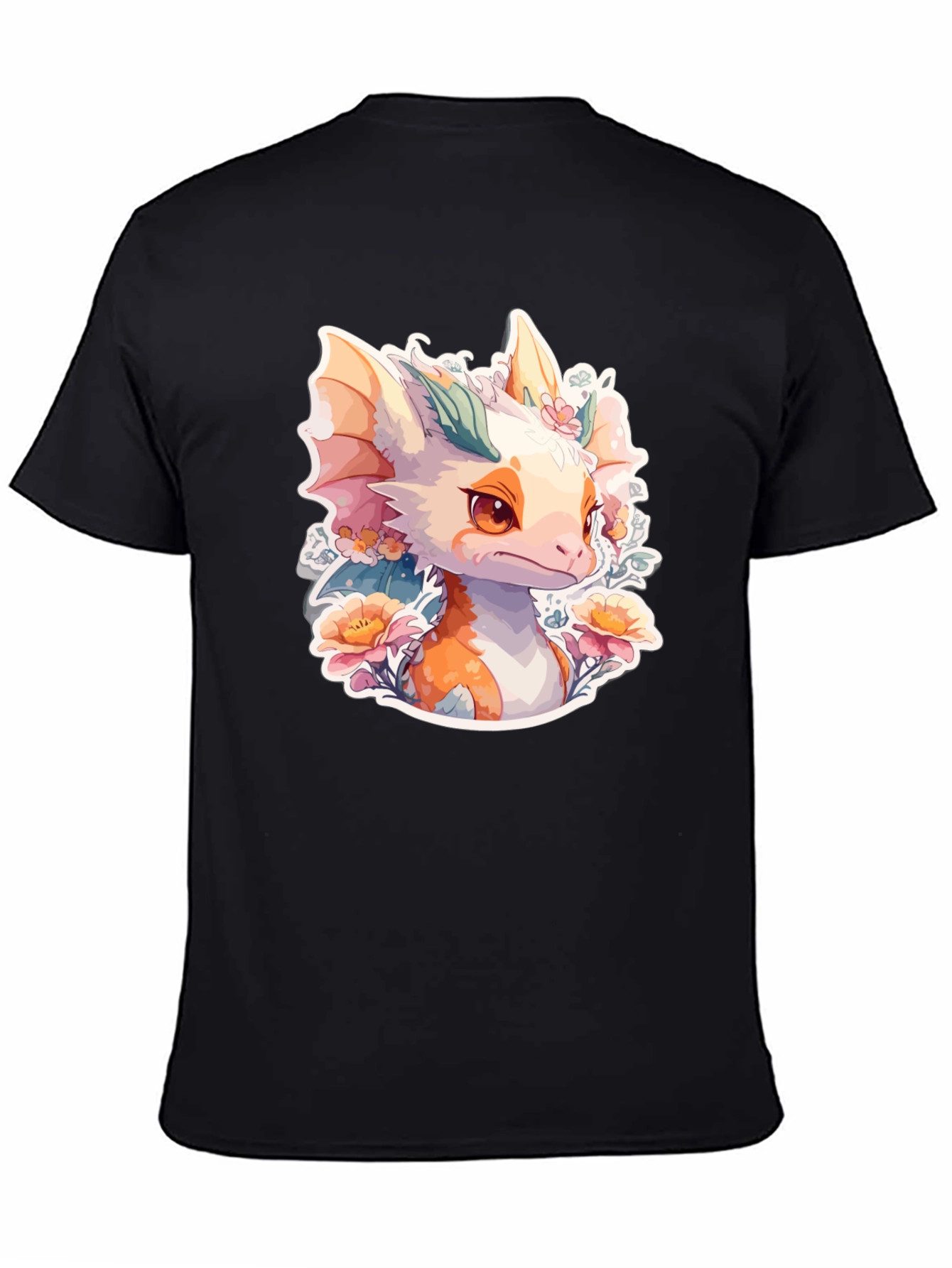 Black Dragon Floral T-Shirt: Cute Fantasy Creature Tee view 4