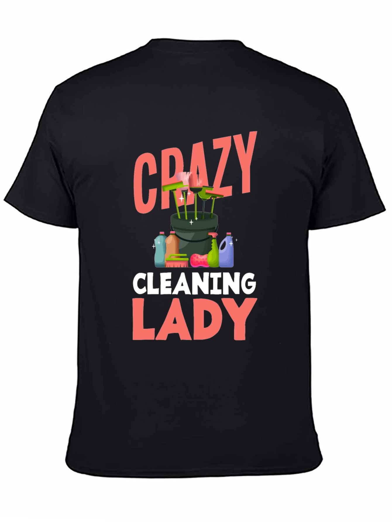 Black Crazy Cleaning Lady T-Shirt - Black Cotton view 4