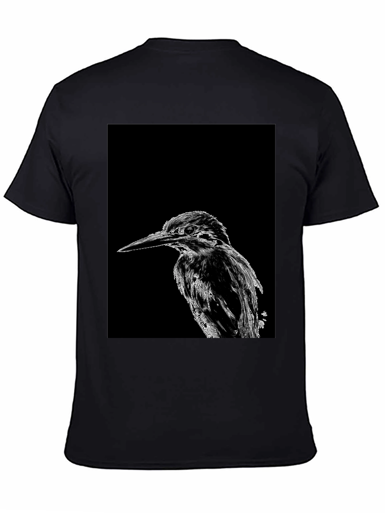 Black Kingfisher Bird Print Black T-Shirt view 4