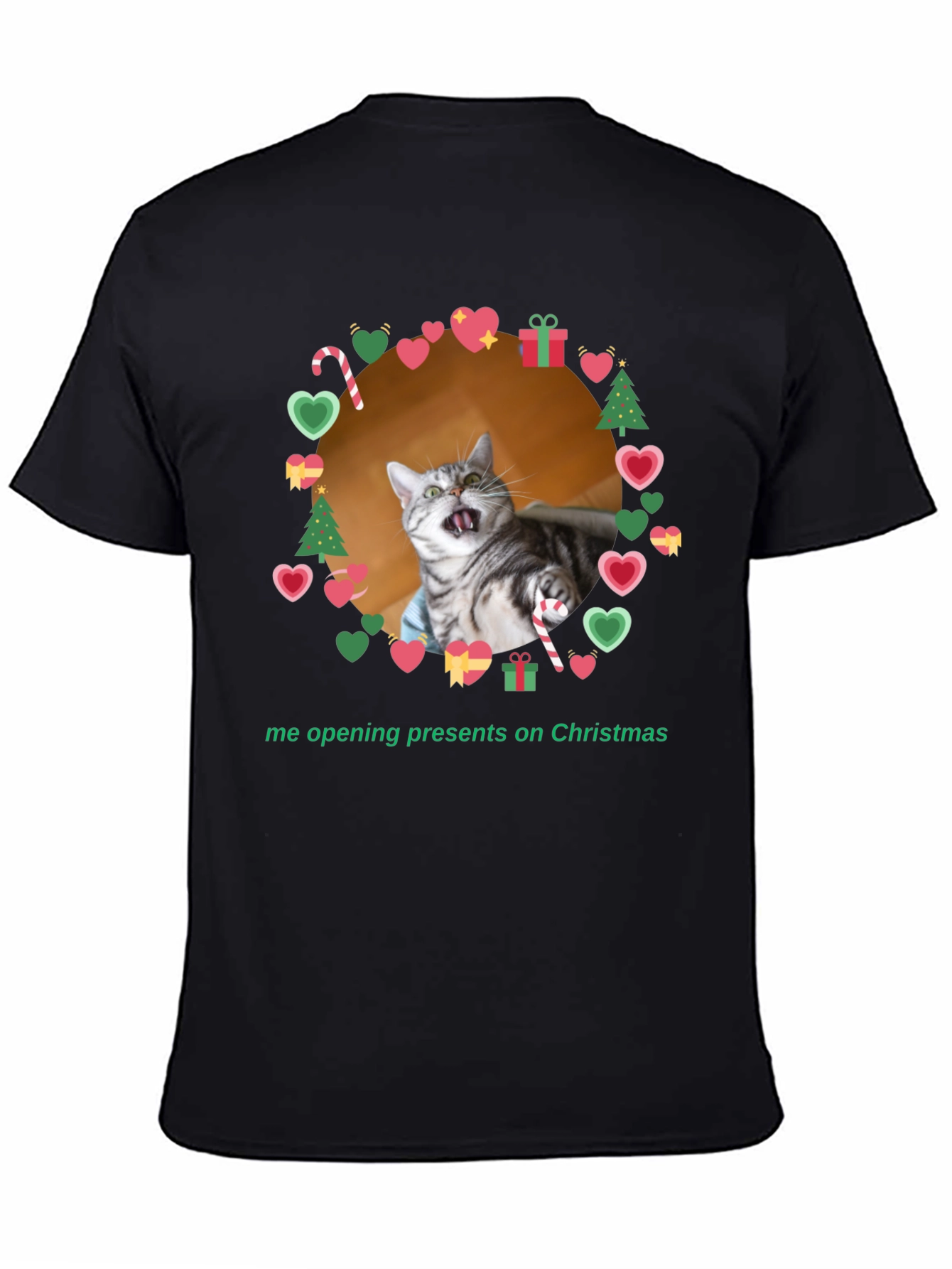 Black Funny Cat Christmas T-Shirt  view 4